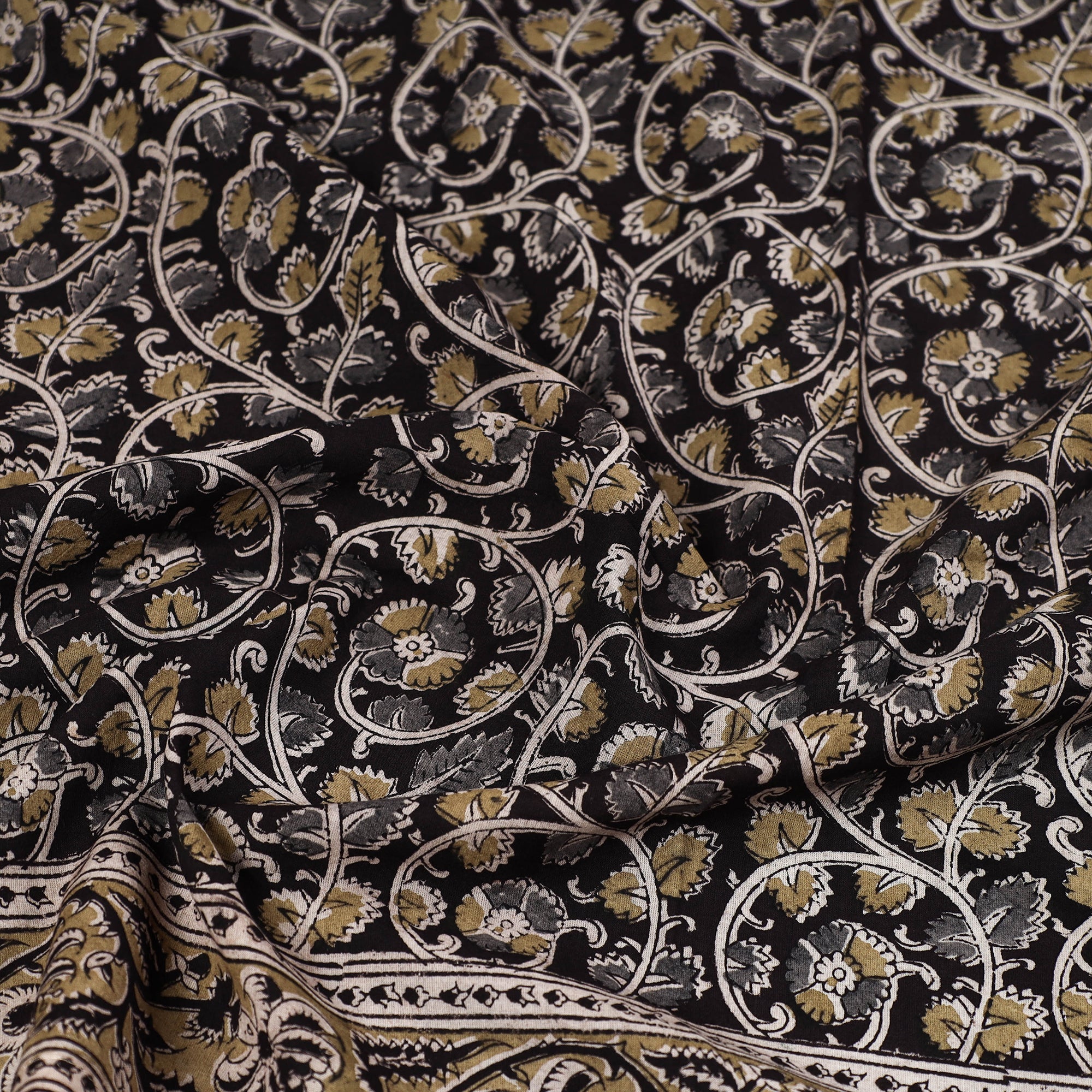 PITCHUKA SRINIVAS KALAMKARI PEDANA Black - Pedana Kalamkari Block Printed Natural Dyed Cotton Scarf 35 - view 2
