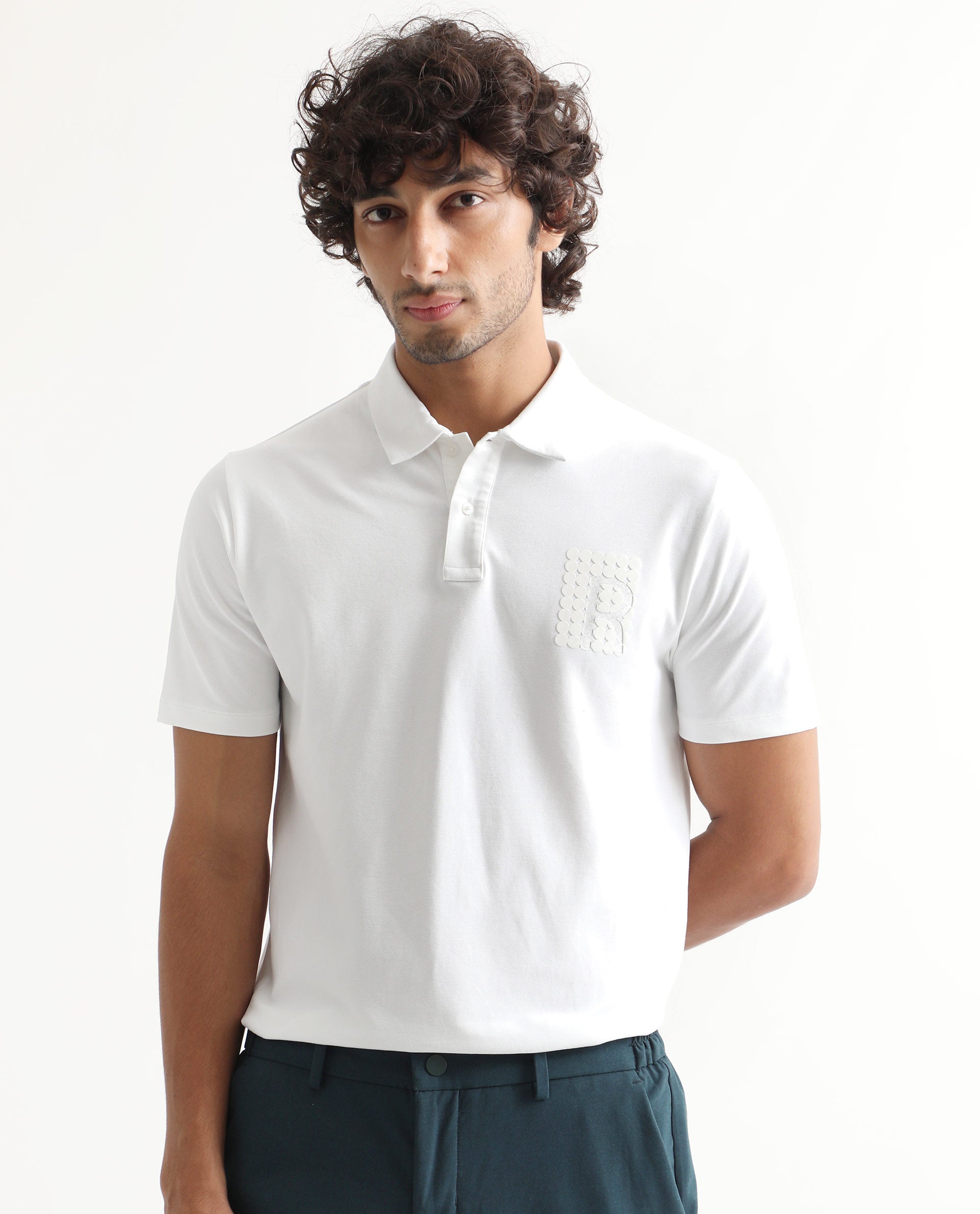 Rare Rabbit Men's Poka White Cotton Lycra Fabric Collared Neck Half Sleeves Polo T-Shirt - view 5