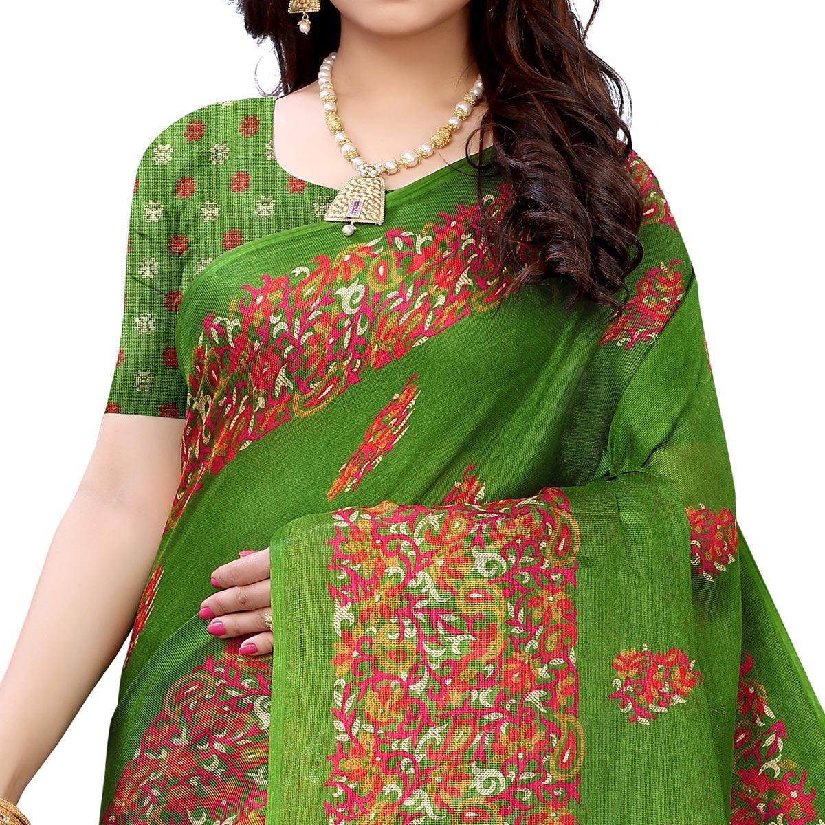 BlackTree green-casual-wear-printed-jute-silk-saree-125452 - view 3
