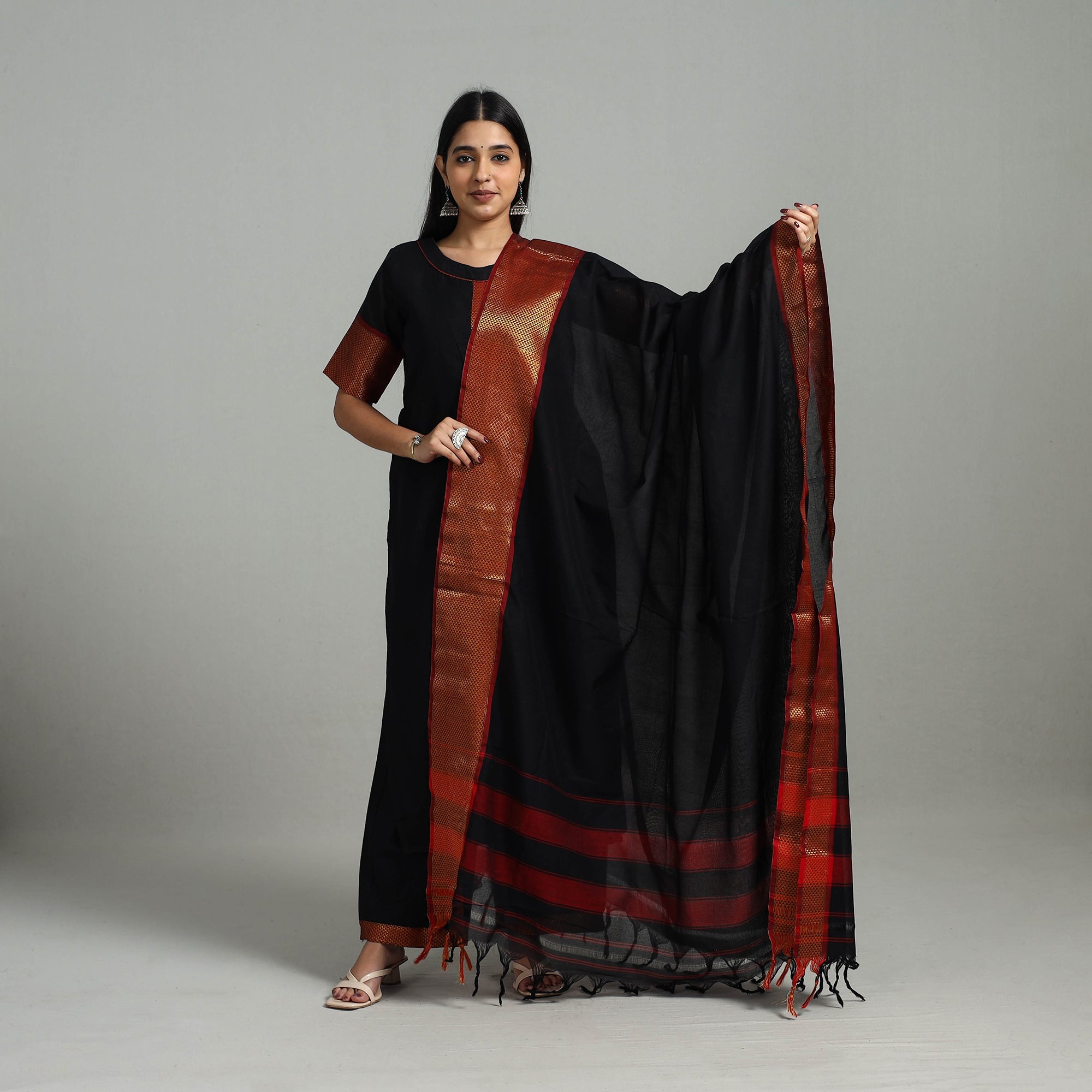 ITOKRI CASUALS Black - Cotton Dharwad Kurta Set with Palazzo & Dupatta 07