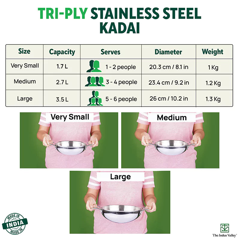 The Indus Valley TurboCuk Tri-ply Stainless Steel Kadai, Premium 3 Layer Body, Induction, Non-stick, 1.7/2.7/4L - view 3