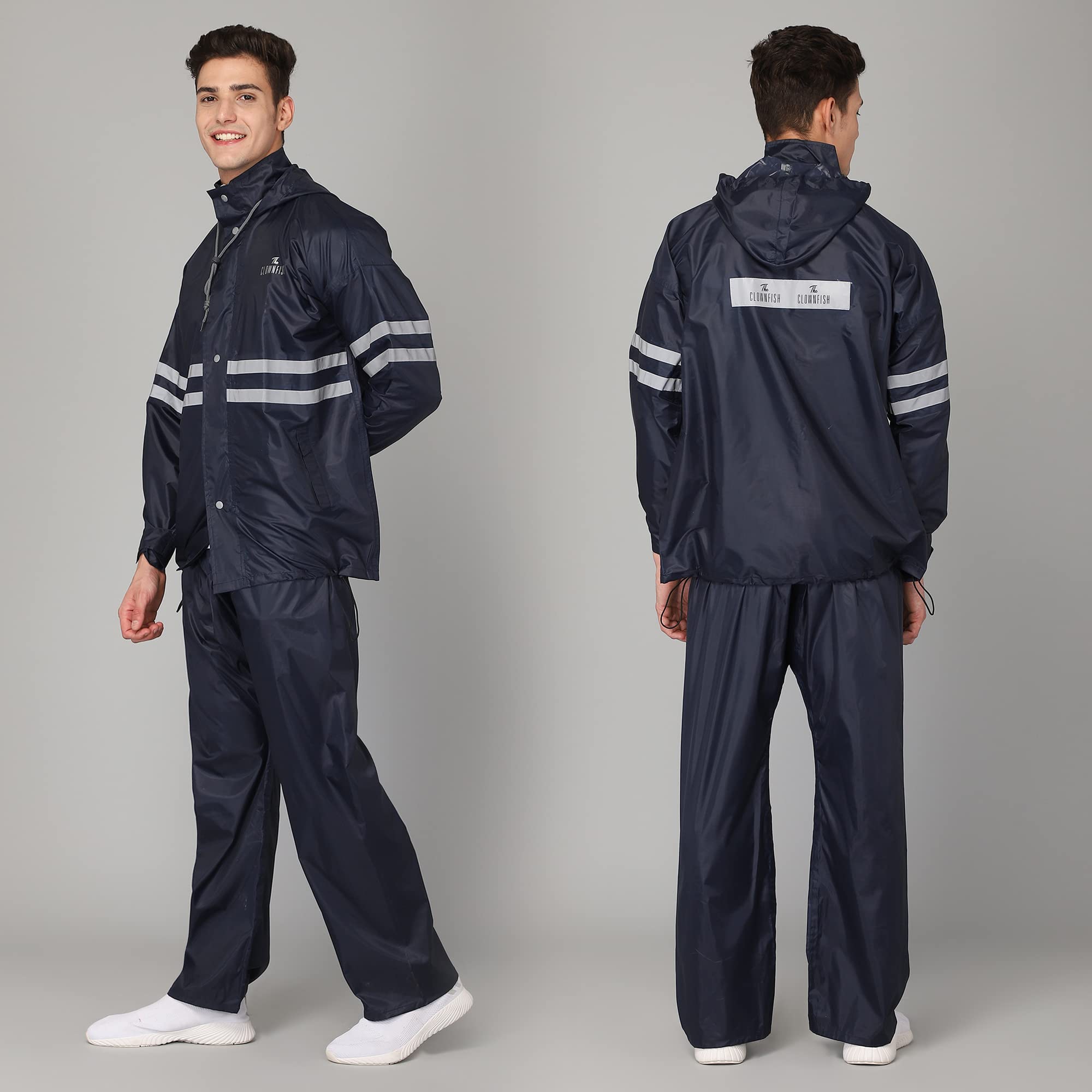THE CLOWNFISH Darius Series Men's Waterproof Polyester Raincoat with Hood and Reflector Logo at Back for Night Travelling. Set of Top and Bottom. Prin - view 3
