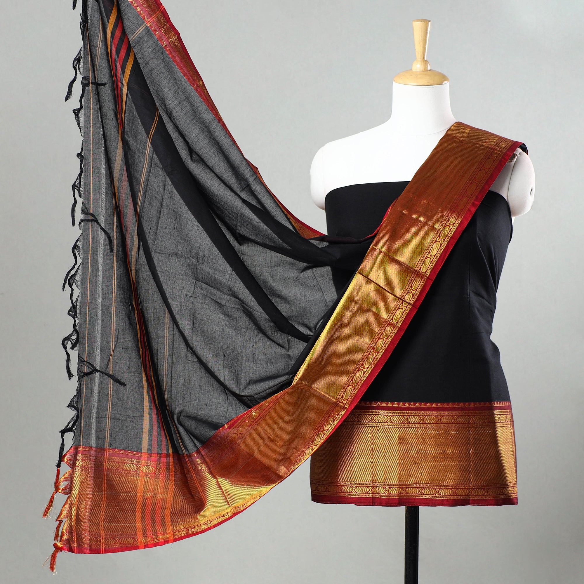 SOUTH KARGHA Black - 3pc Cotton Dharwad Dress Material