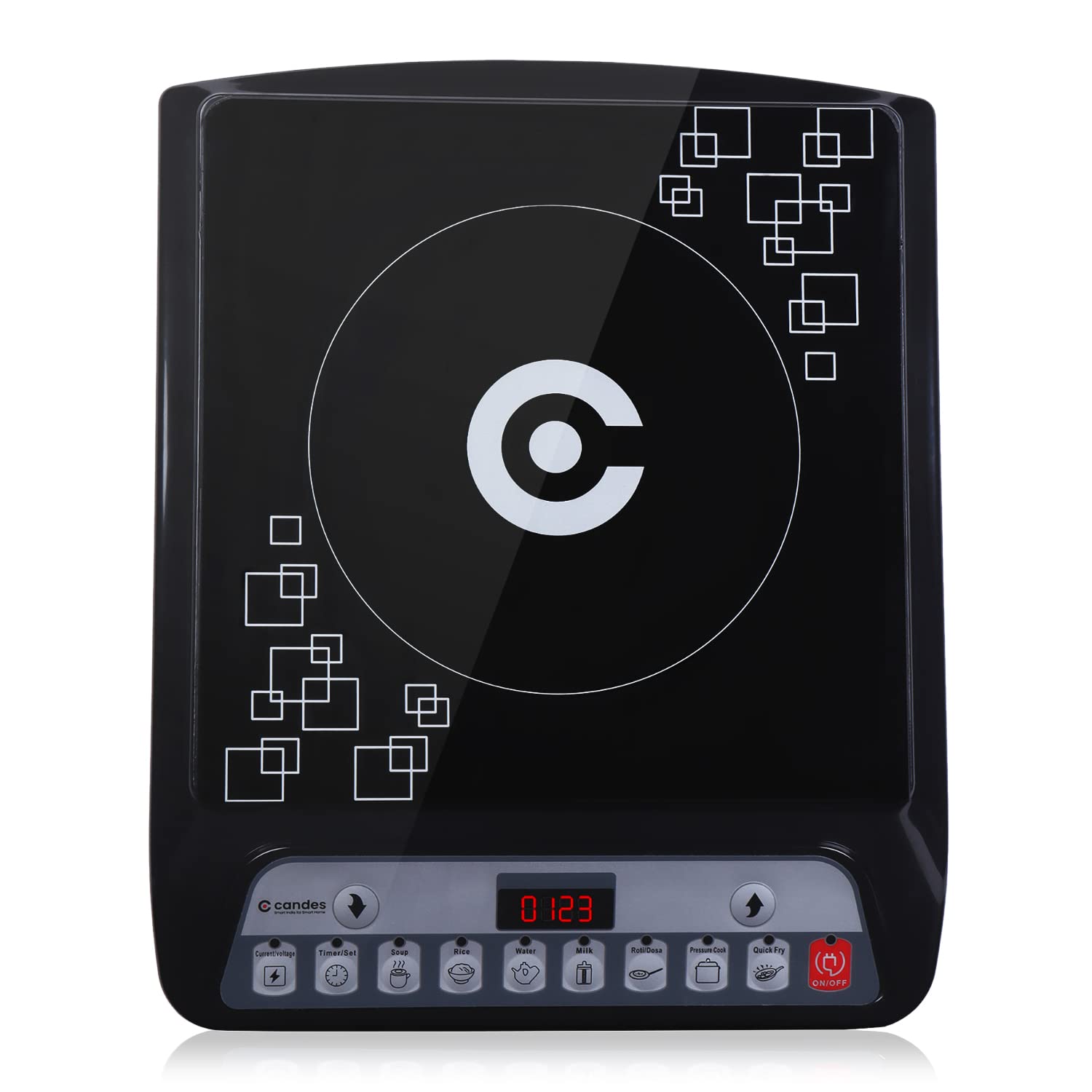 Candes Platino 1400W Induction Cooktop (Black, Touch Panel)