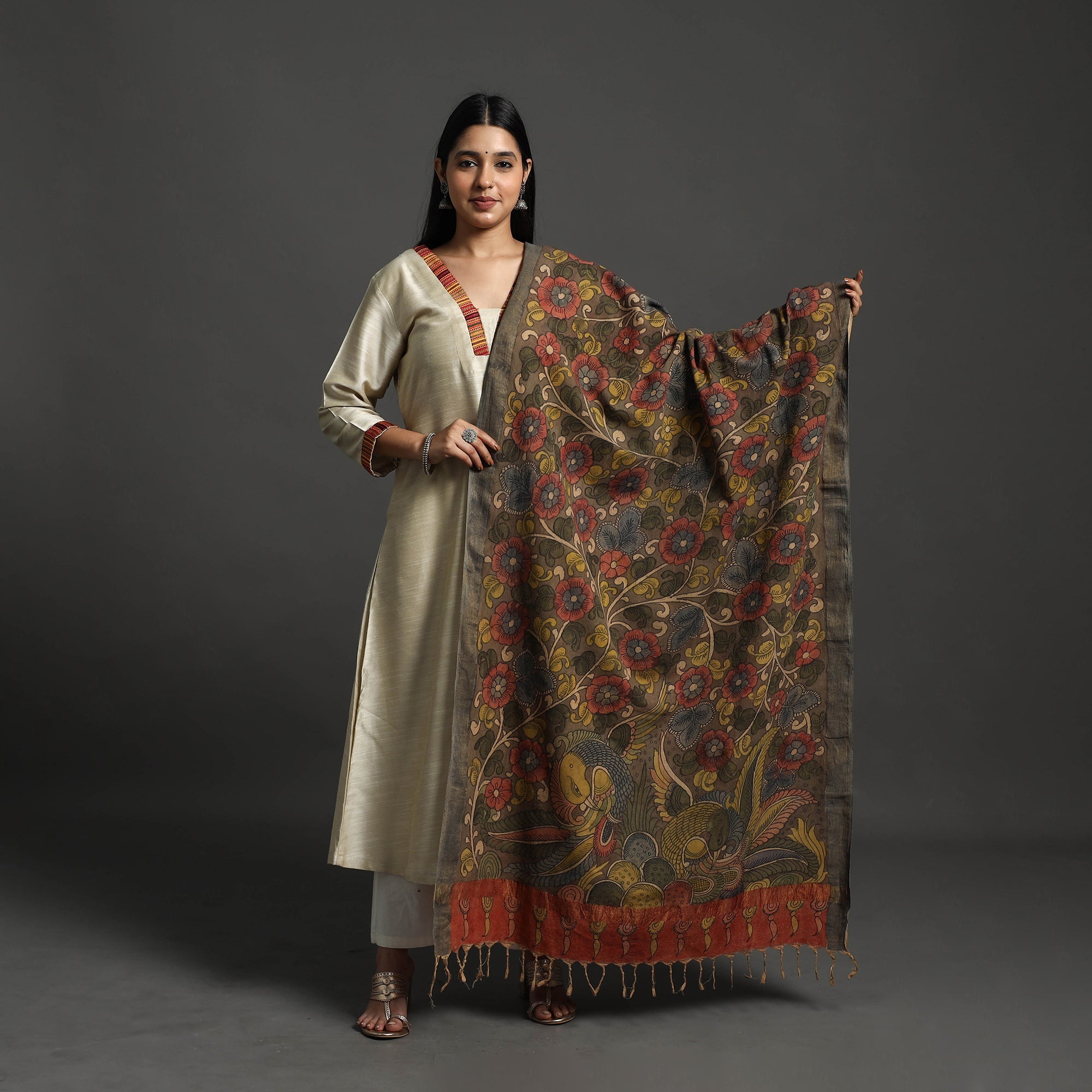 SOUTH KARGHA Brown - Mangalagiri Cotton Handpainted Pen Work Kalamkari Dupatta 29 - view 2
