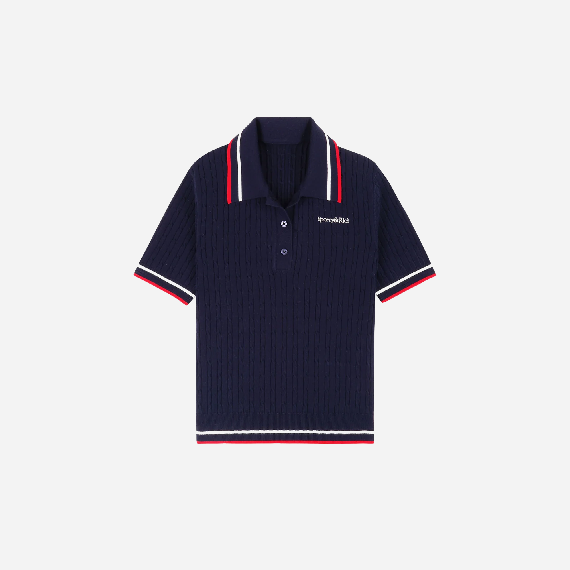 Sporty rich serif – Sporty&Rich Serif Logo Mini Cable Polo - Navy/Off White/Red