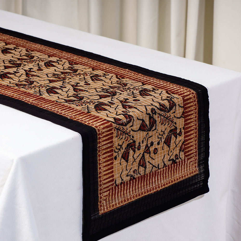 BAGH PRINTS BY MOHAMMED BILAL KHATRI Black - Beige - Special Natural Bamboo Bagh Block Printing Table Runner