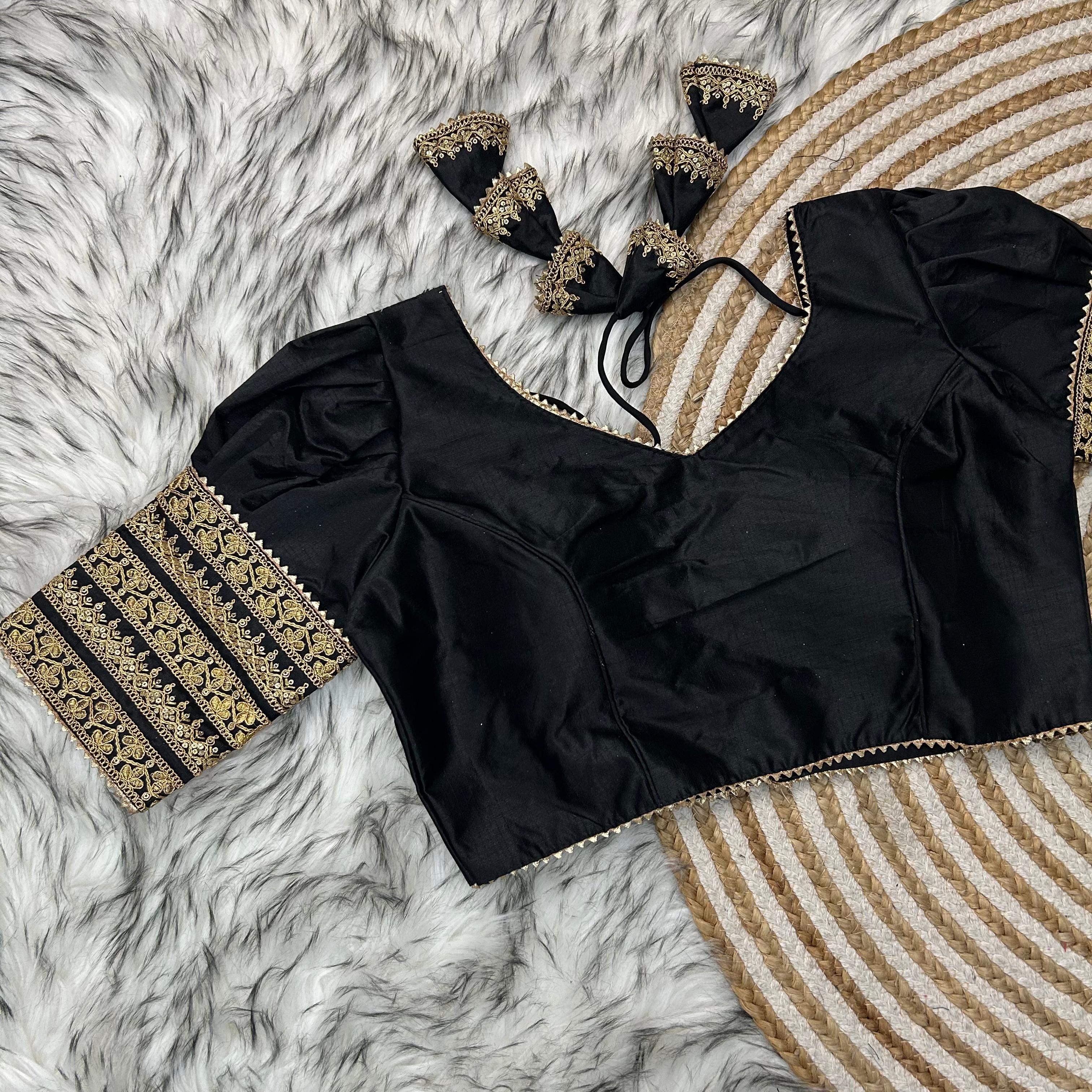 ClothsVilla Black Kilmora Silk Blouse with Handcrafted Embroidery and Sequence Accents