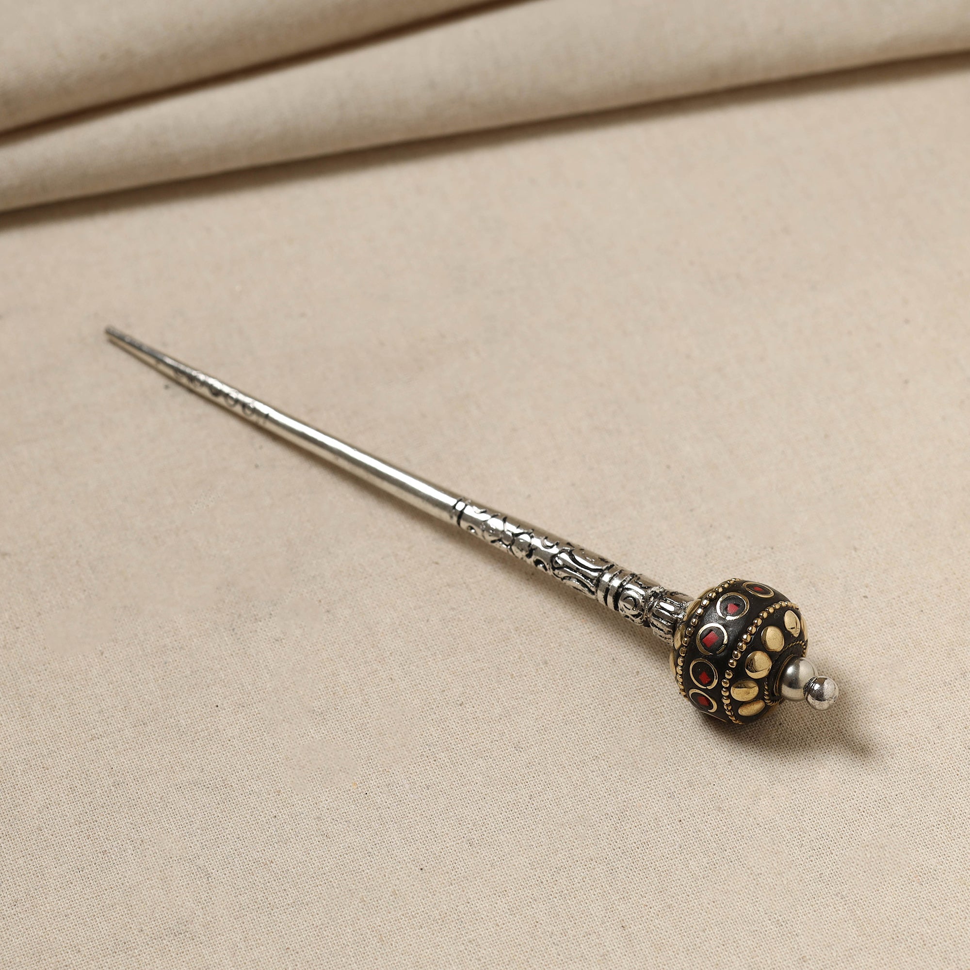 WHITE RIVER STORIES Antique Finish Oxidised German Silver Juda Stick - view 2