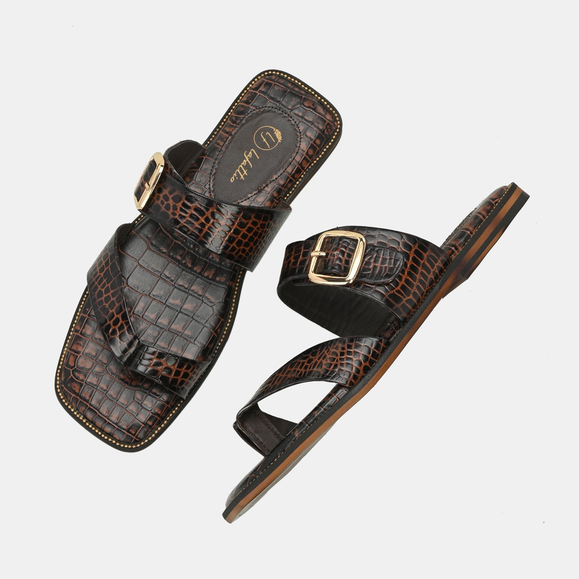 Colour Blocked Buckled Slippers By Lafattio - view 5