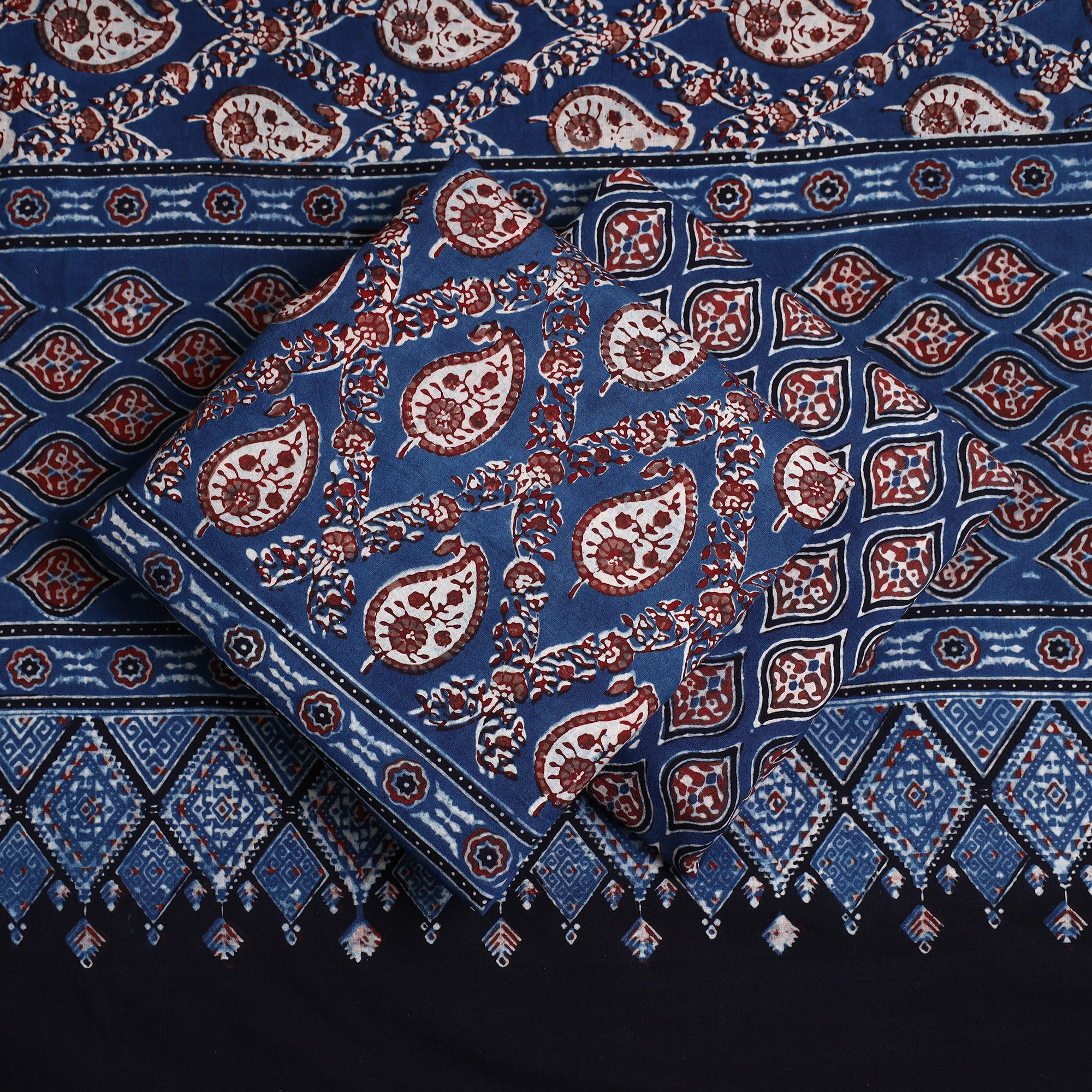 AJRAKH BY JABBAR KHATRI Blue - Hand Block Print Cotton 3pc Ajrakh Dress Material 21 - view 2