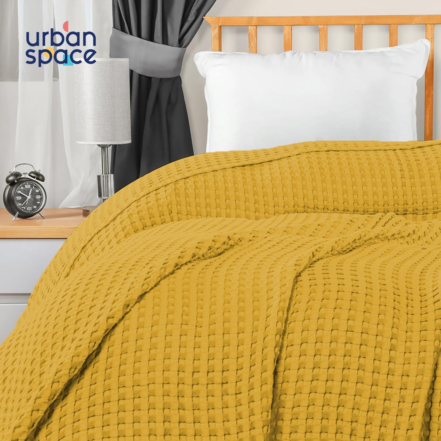 Urban Space -Home Furnishing Store 100% Cotton Waffle Weave Blanket / Cotton Dohar for Bedroom - Musturd - view 2