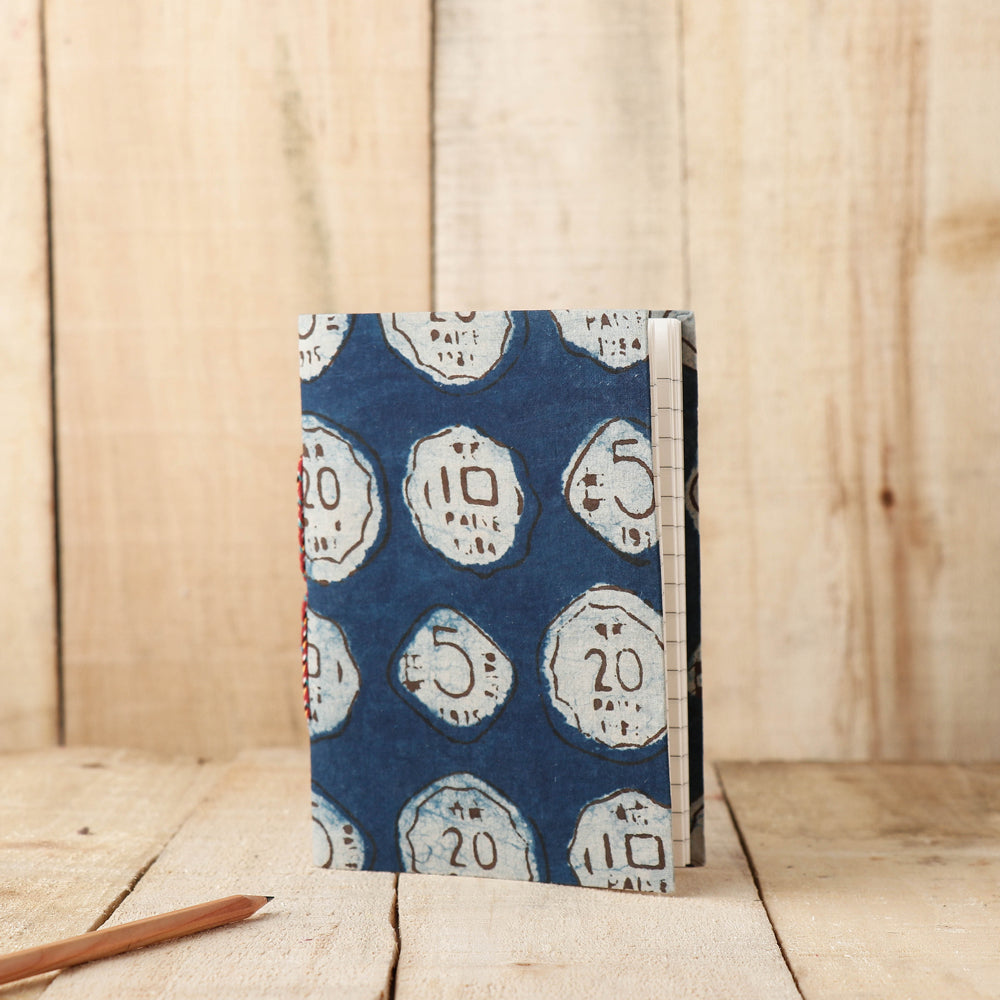 BINDAAS UNLIMITED Blue - Art Block Print Fabric Cover Handmade Paper Notebook (7 x 5 in)