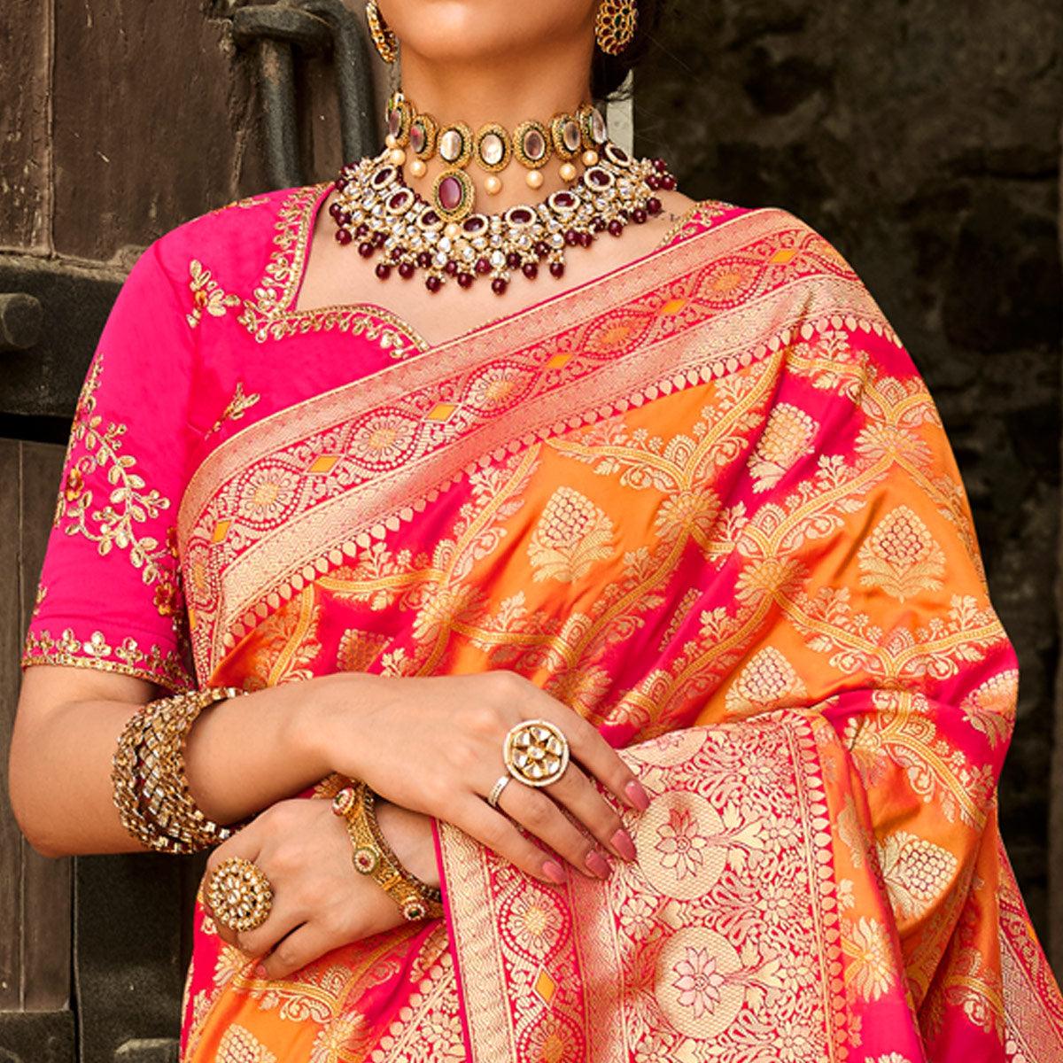 Peachmode Multicolor Festive Wear Woven Silk Saree - view 3
