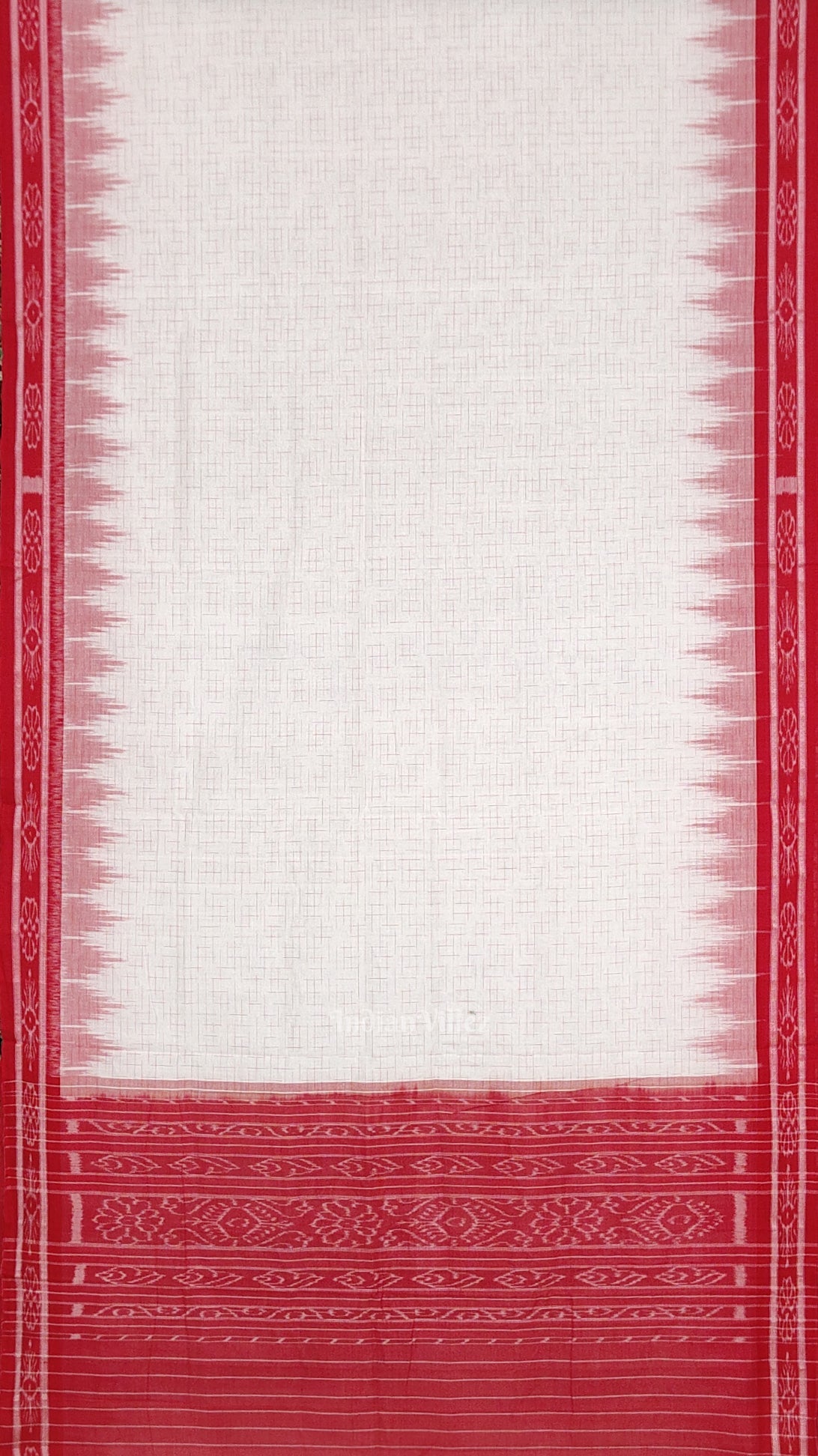 IndianVillèz White Red Jharana Maniabandha Cotton Saree