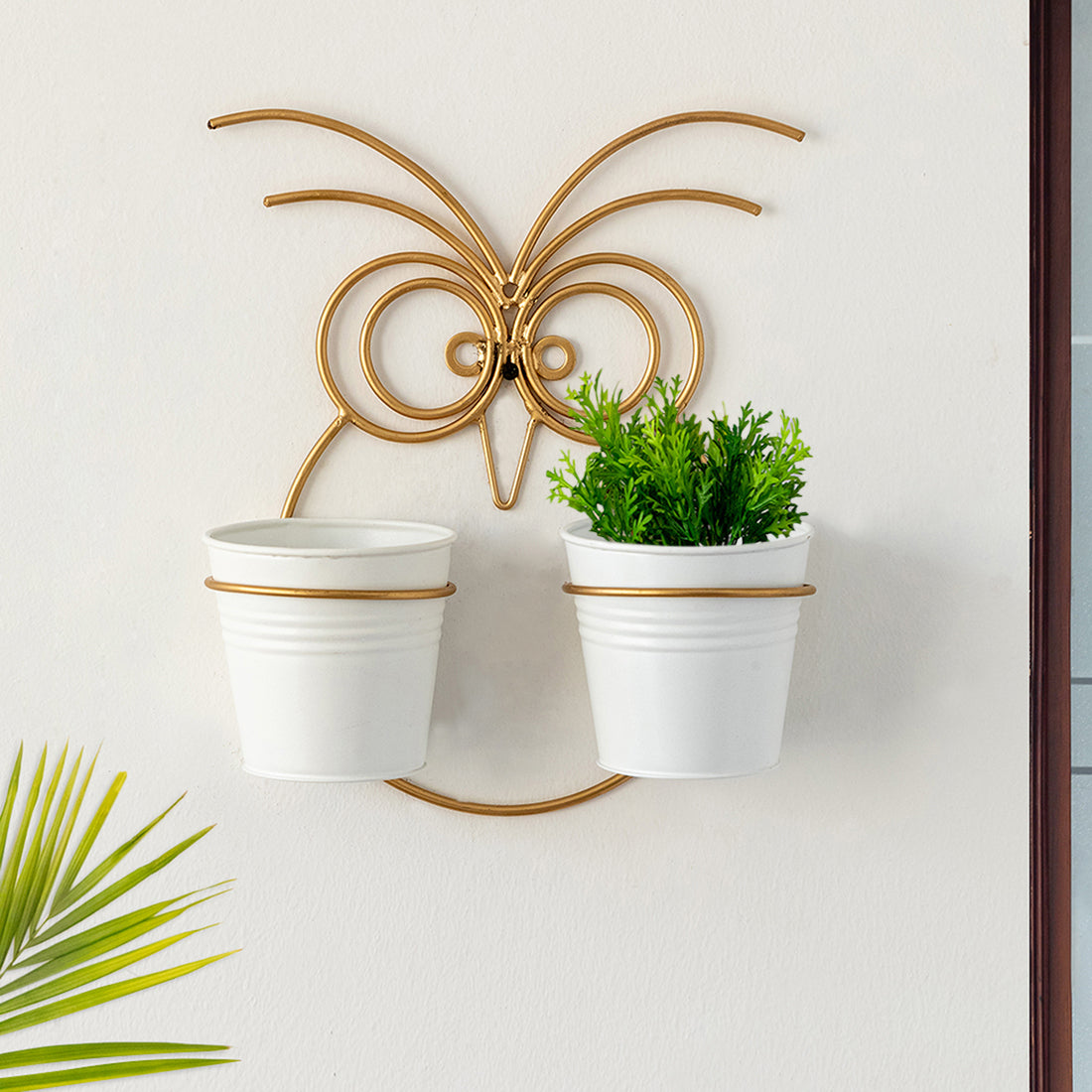 EXCLUSIVELANE 'Owl' Wall Planter Pots In Galvanized Iron (12 Inch, Brass Finish)
