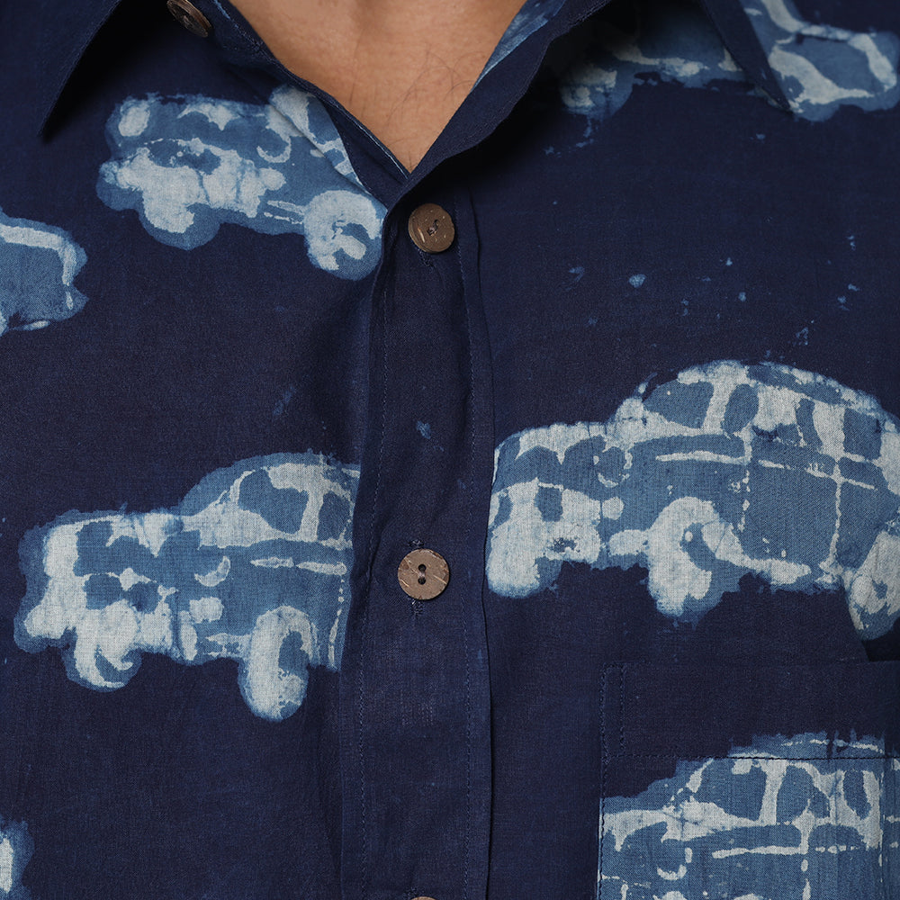BINDAAS UNLIMITED Blue - Bindaas Block Printed Natural Dyed Cotton Men Half Sleeve Shirt - view 3