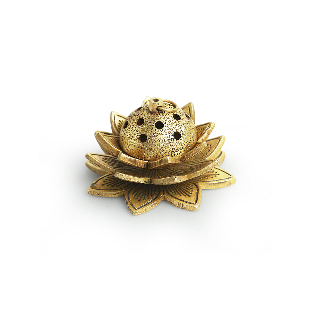 EXCLUSIVELANE 'Lotus' Dhoop Dani Handcarved Brass Incense Burner (Hand-Etched, 2.3 Inches, 0.58 Kg) - view 3