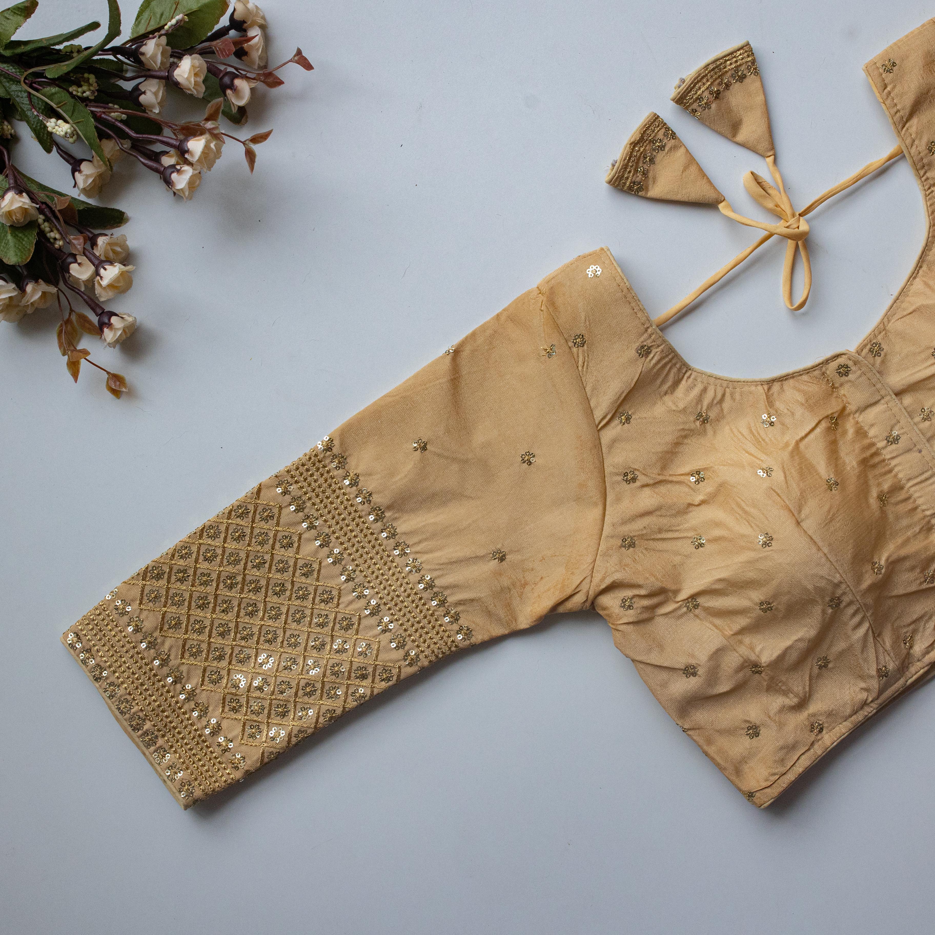 ClothsVilla Cream Kashish Silk Blouse with Beautiful Embroidery and Sequined Touch