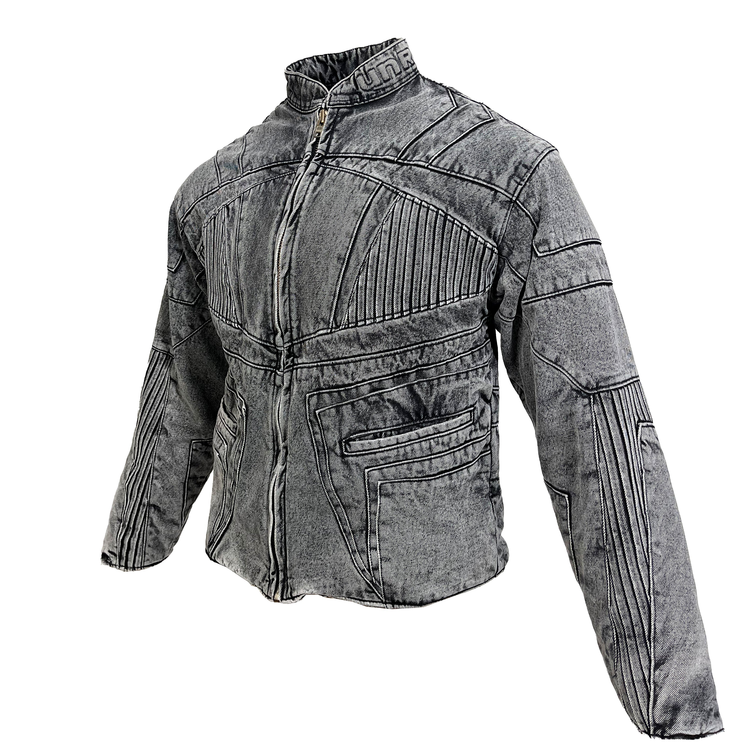 Unreborn Project Biker Denim Jacket - Light Grey - view 2