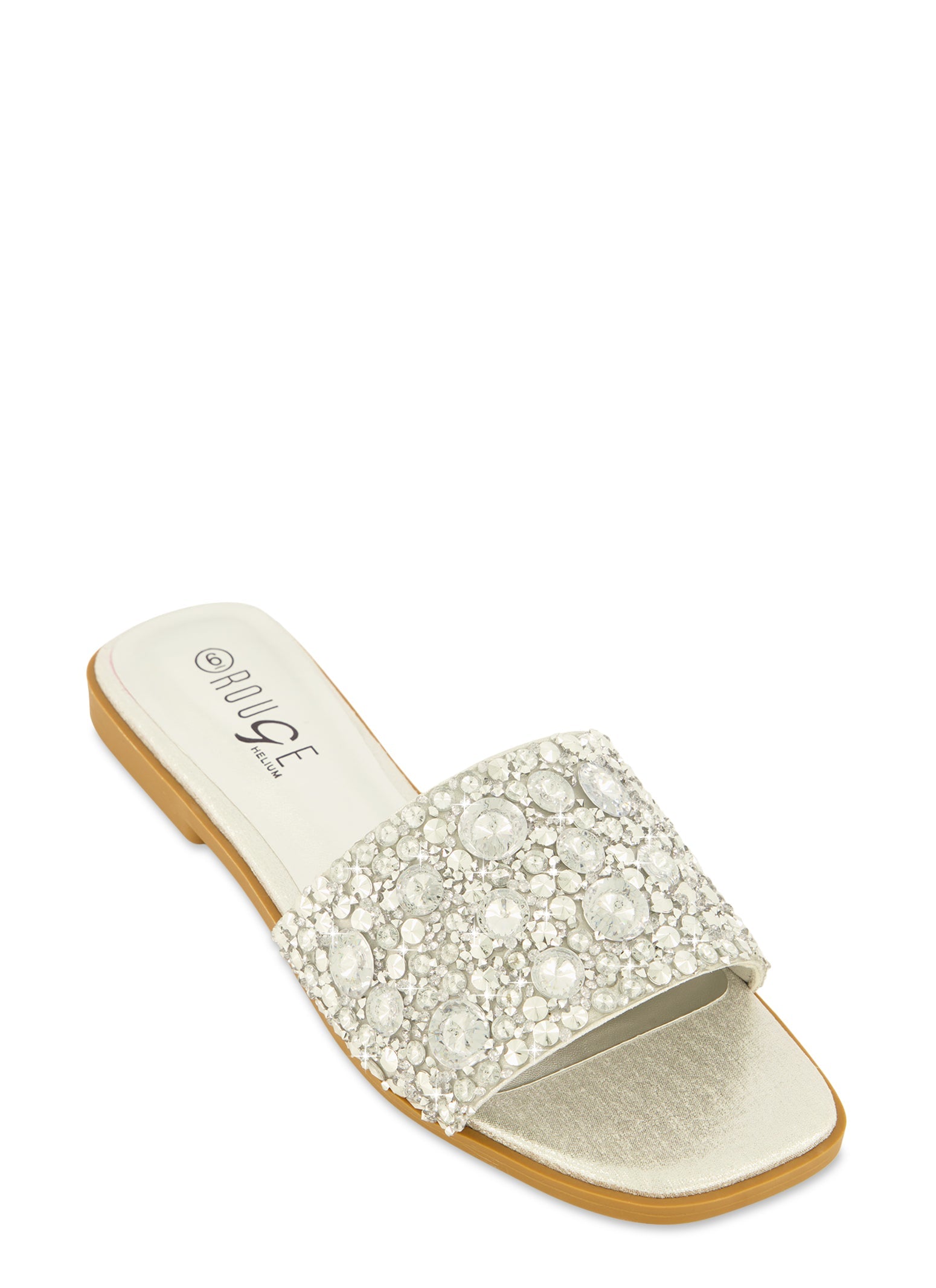 Rainbow Shops Embellished Square Toe Slide Sandals
