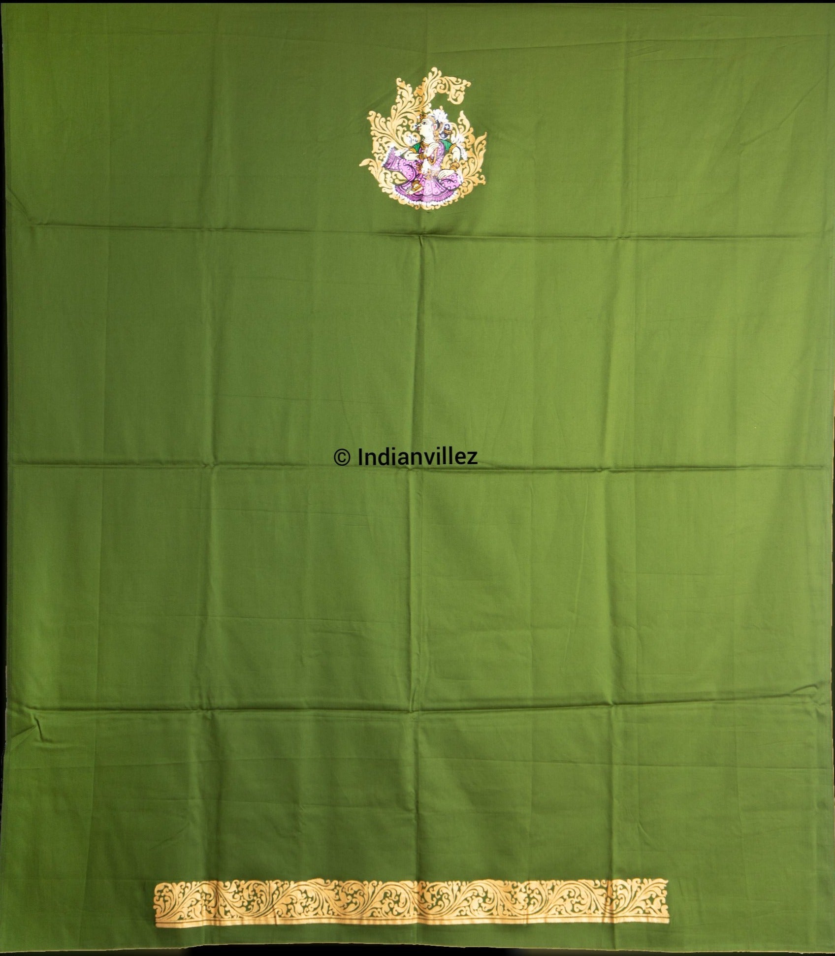 IndianVillèz Unstitched Green Pattachitra Kurti Dress Cotton Material - view 2