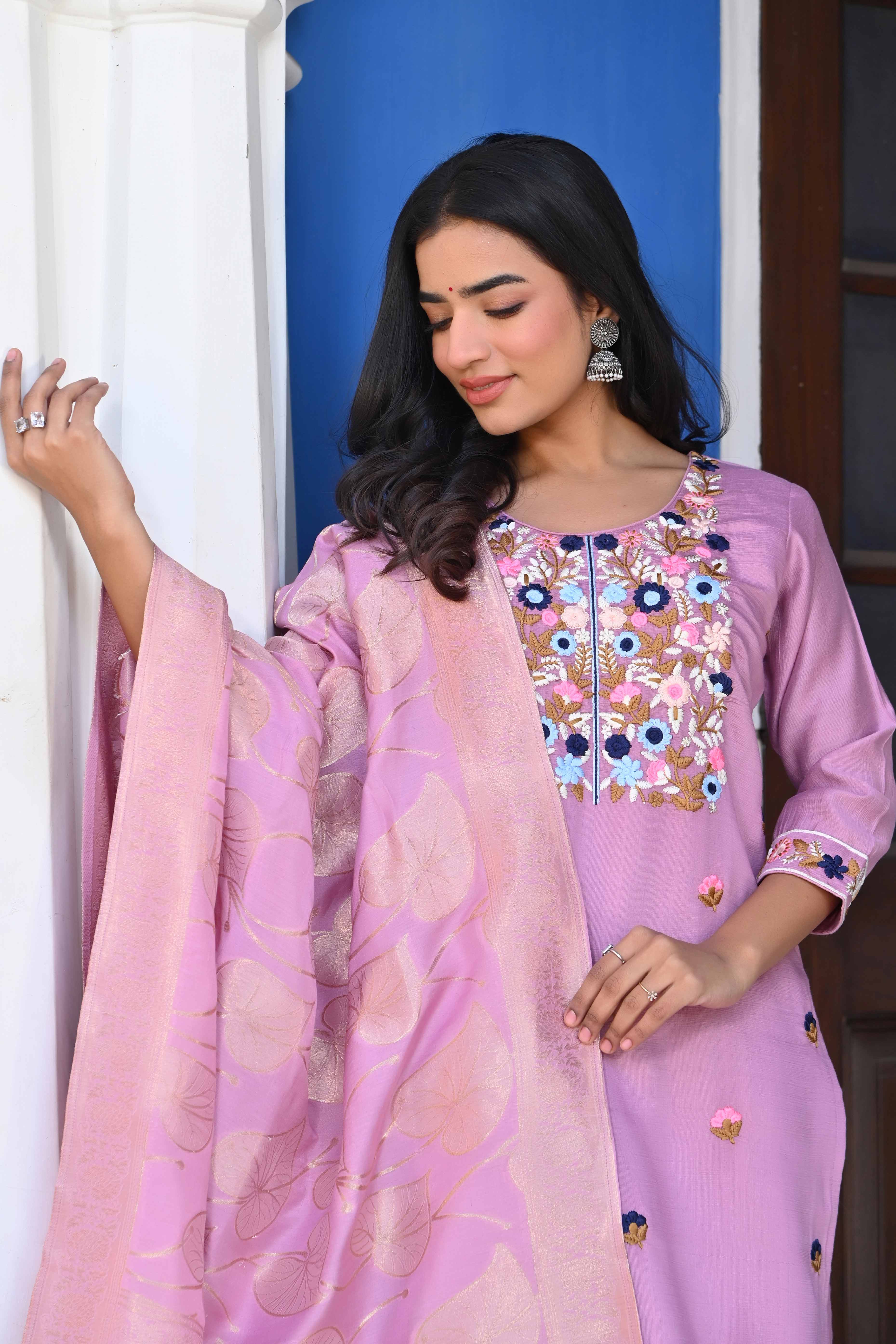 Peachmode Seller Lavender Sequins Embroidered Viscose Salwar Suit - view 8