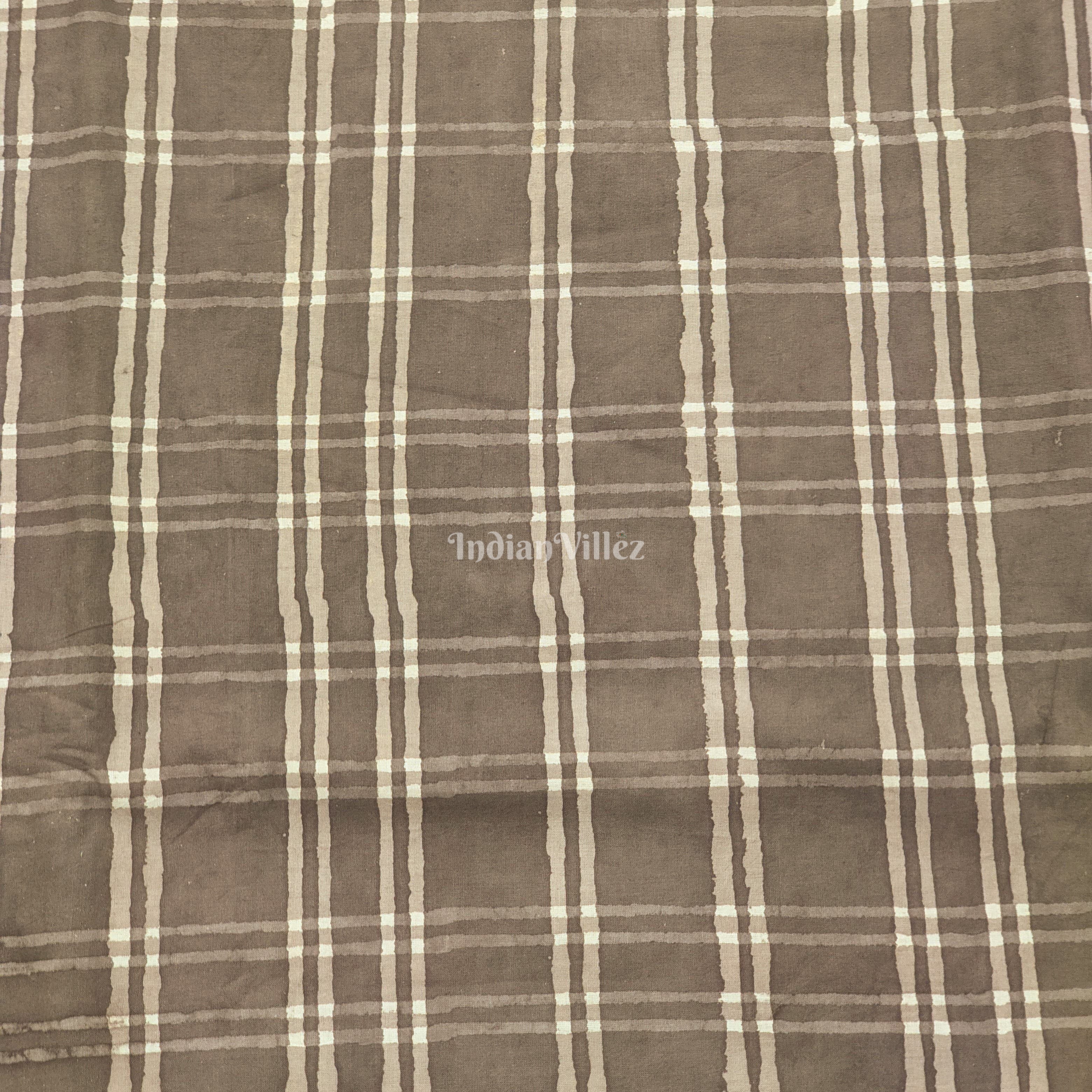 IndianVillèz Gray Checked Hand Block Printed Cotton Fabric - view 2