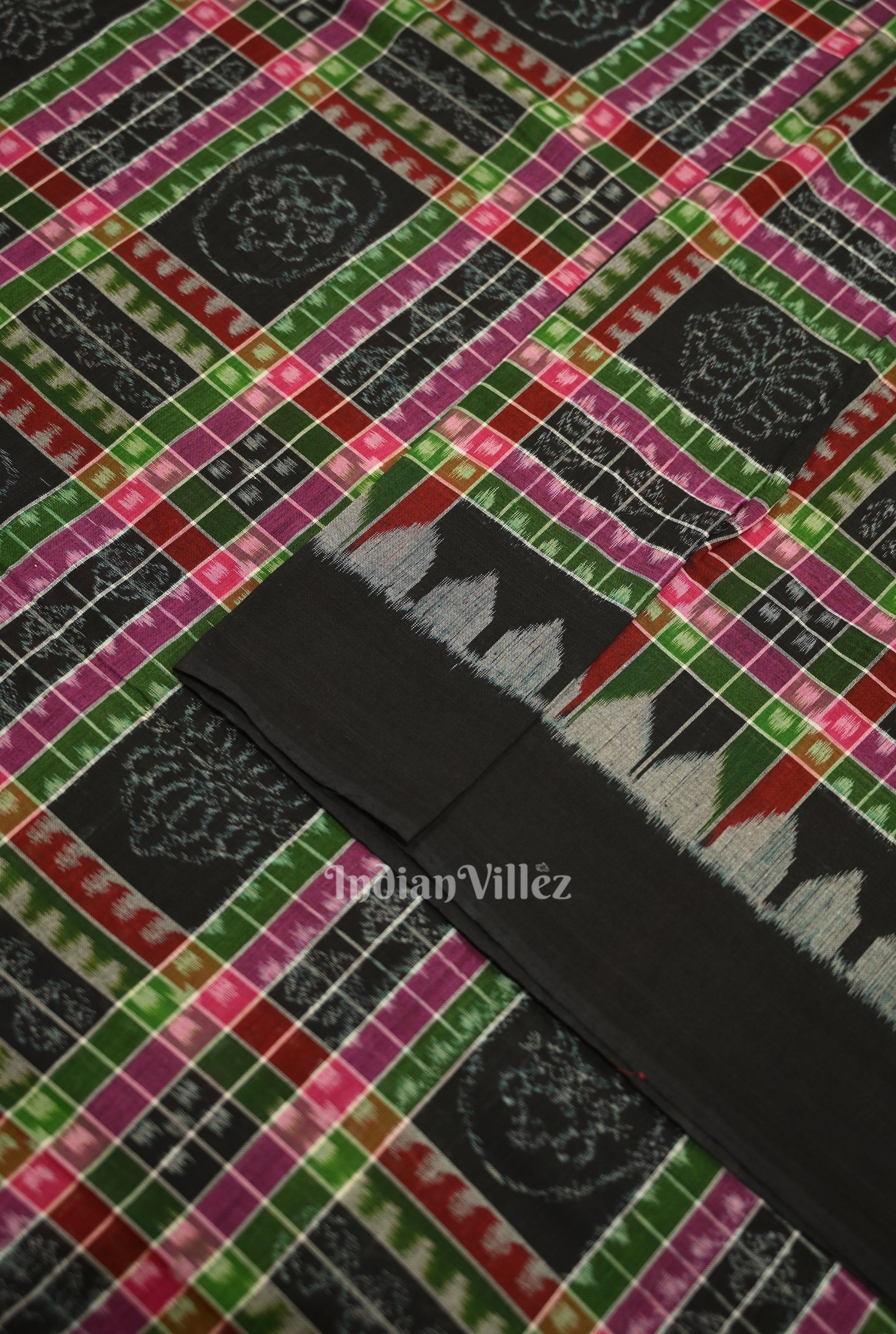 IndianVillèz Black with Multi Color Utkalaxmi Sambalpuri Ikat Cotton Fabric - view 2