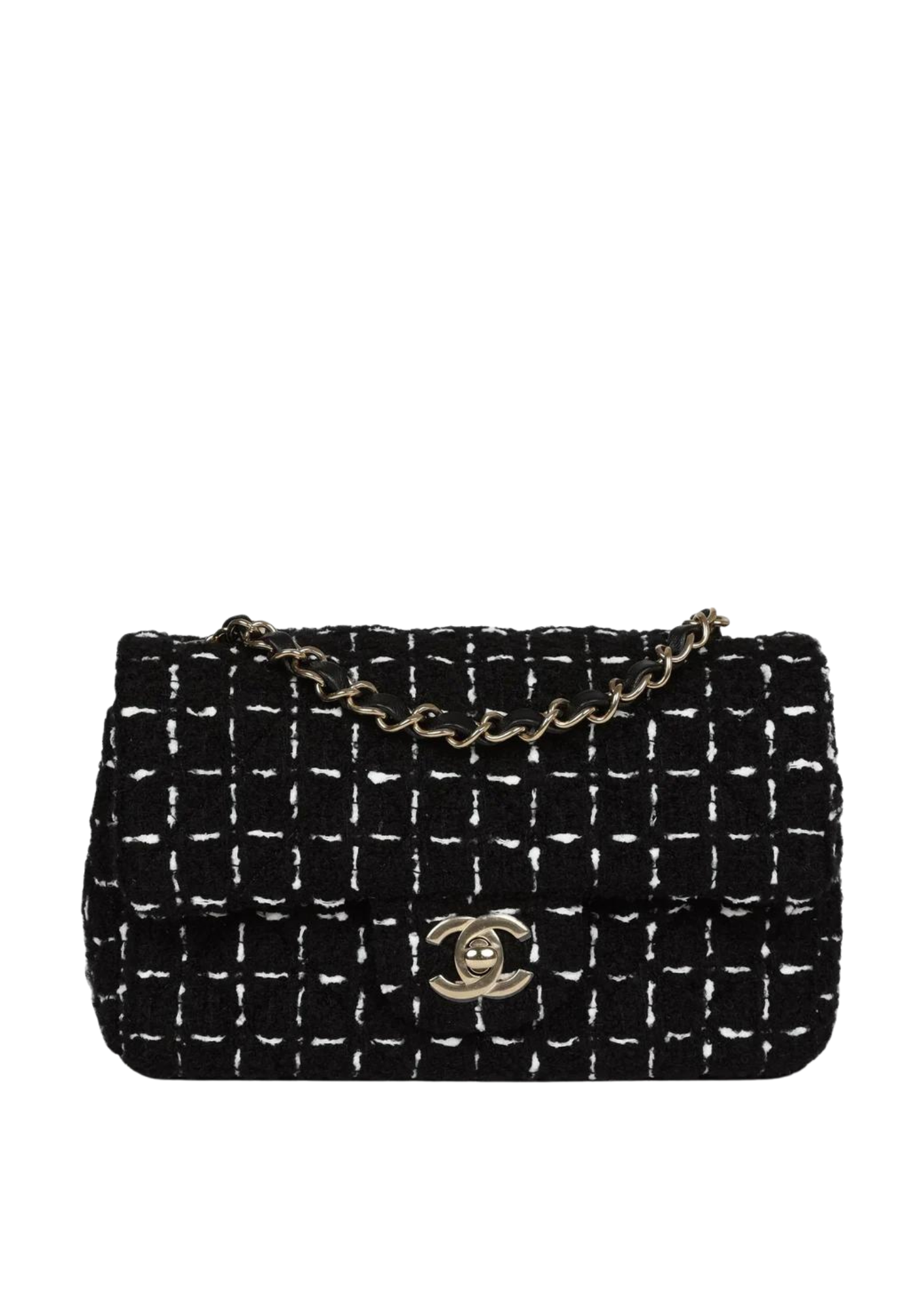 Cop Underdog Chanel Mini Classic Rectangular Flap Black and White Tweed Gold Hardware