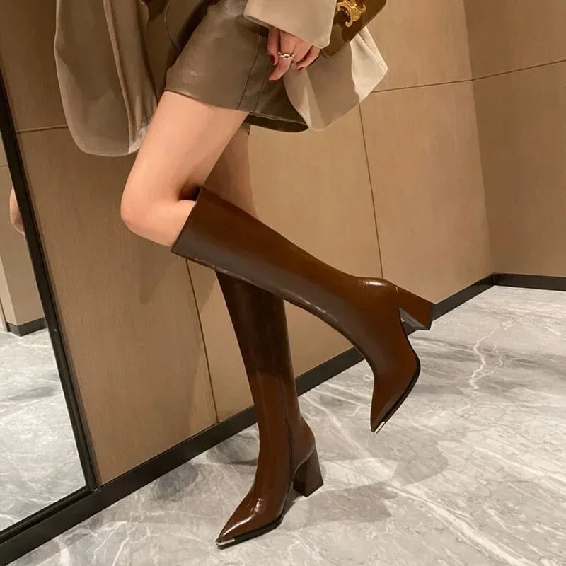 Alamode By Akanksha James Knee High Pointed Leather Boots - view 6