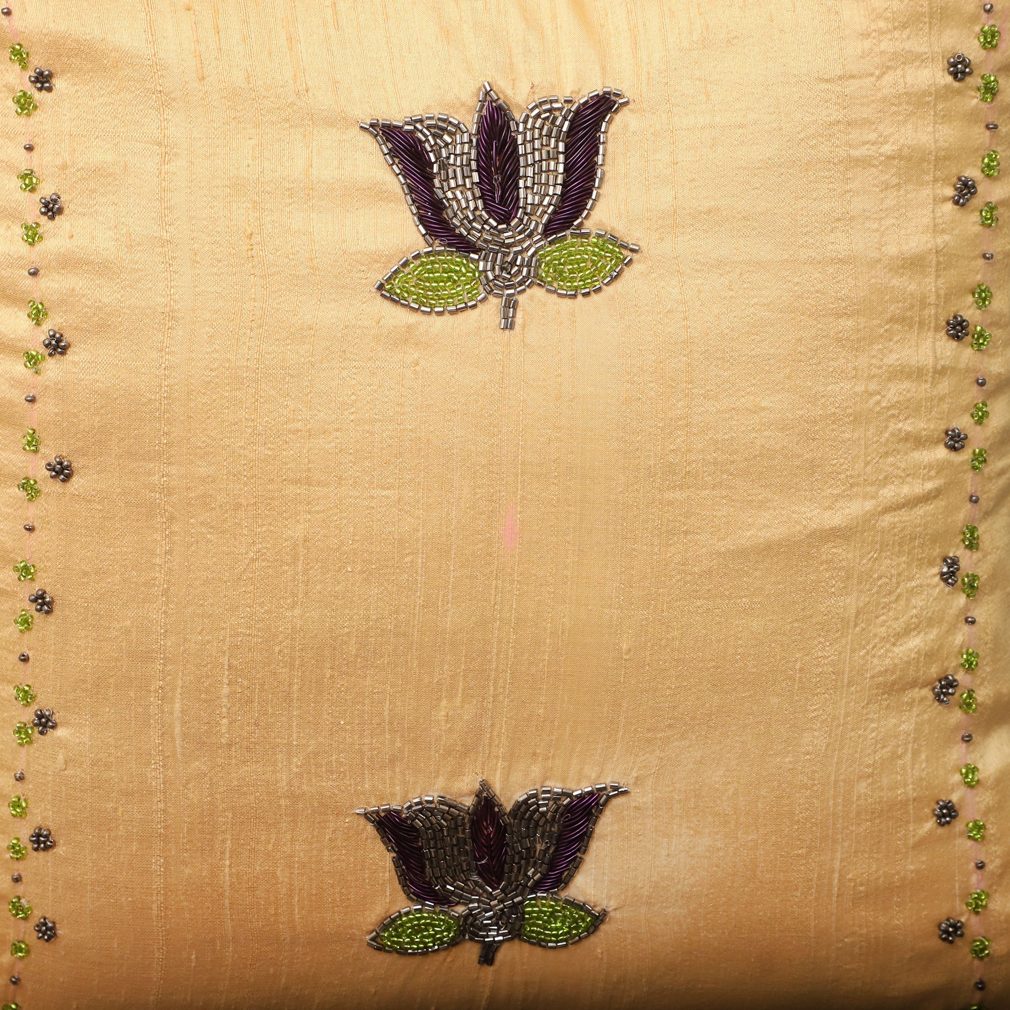 TICS Beige - Lotus Buta - Sequin & Beadwork Raw Silk Cushion Cover (Set of 5) - view 8