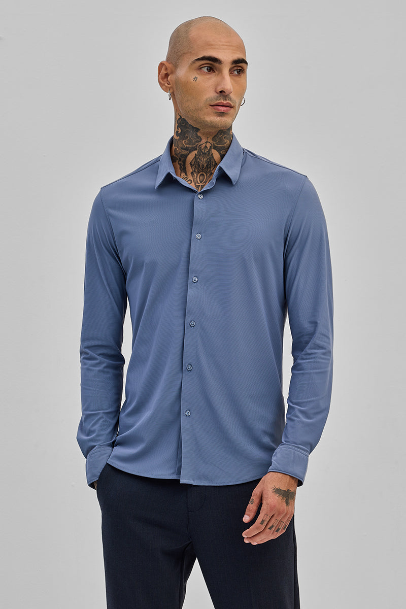 SNITCH Blue Stretchable Slim Fit Shirt - view 6