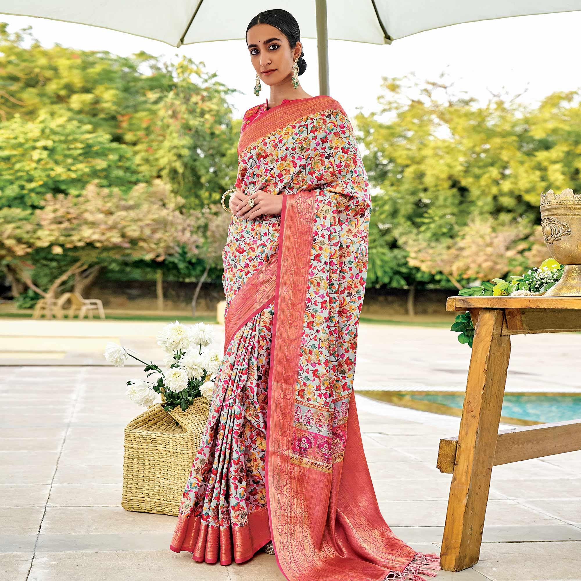 Peachmode Multi-Color Festive Wear Digital Printed Woven Silk Saree
