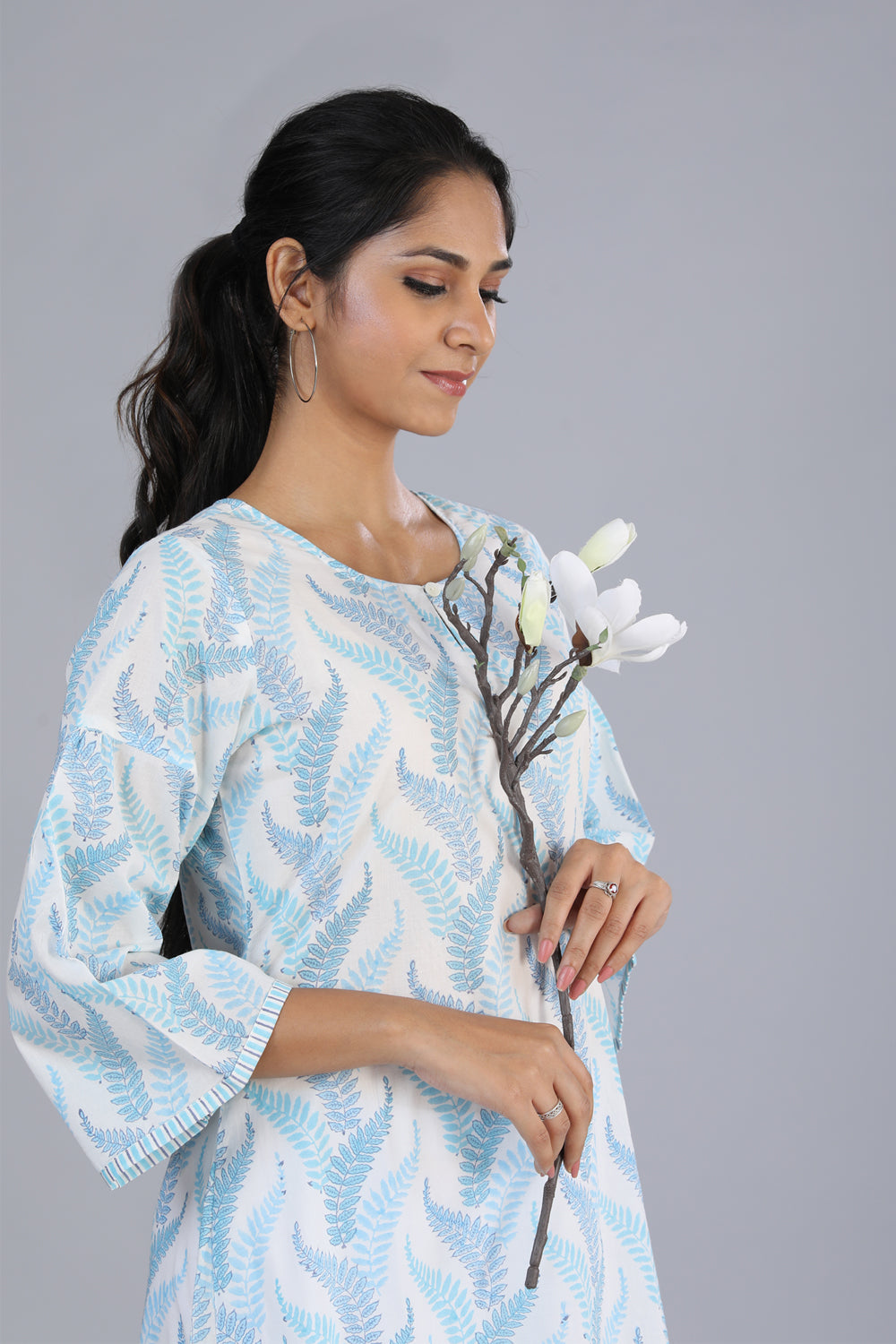 Kalanjali Ethnics Hand block printed kurti – Women's, White - view 2