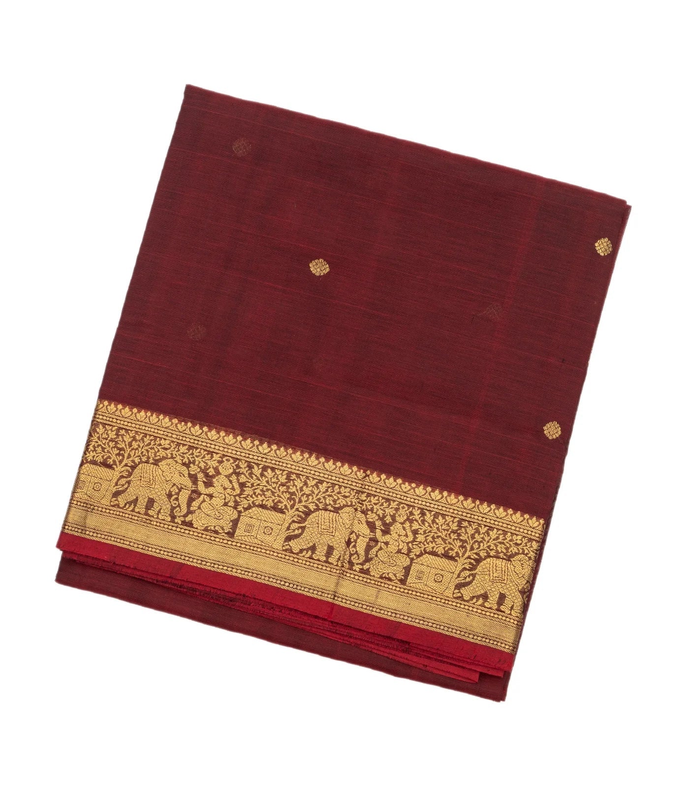 RmKV Maroon Handloom Silk Cotton Saree With Kamalam Zari Buttas