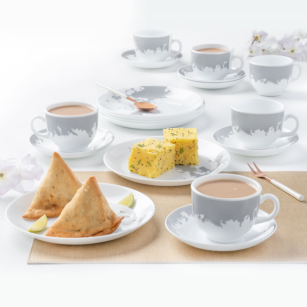 My Borosil Larah by Borosil Silver Luna Snack Set w Cups n Saucer