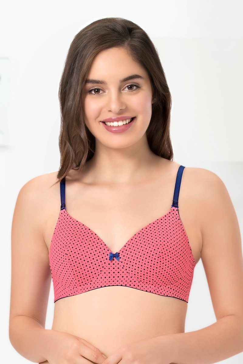 amante Delicate Dots Padded Non-Wired T-Shirt Bra - Sun Coral-Blue Pr
