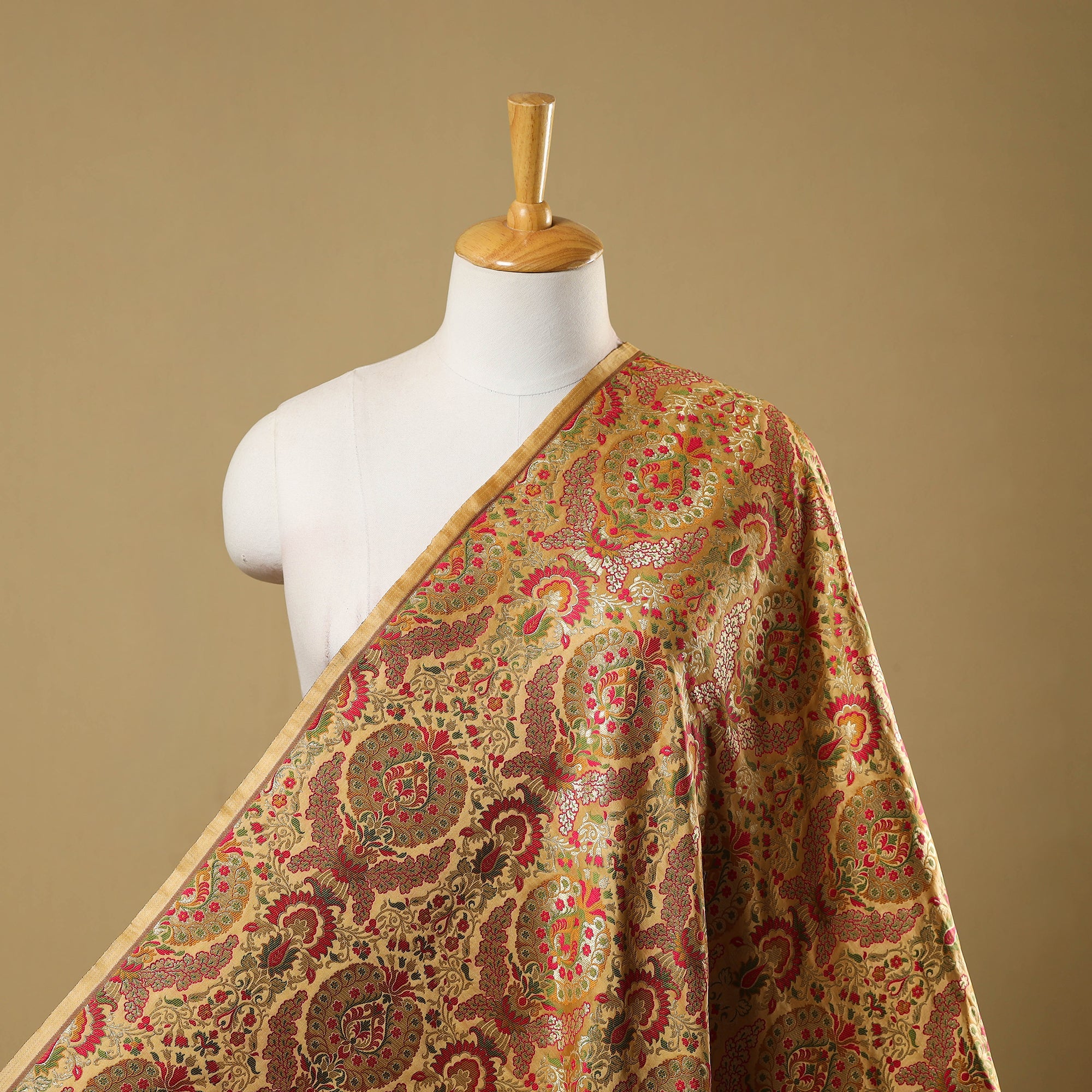 ITOKRI CRAFTS INITIATIVE Beige - Kimkhab Silk Zari Banarasi Brocade Fabric 07