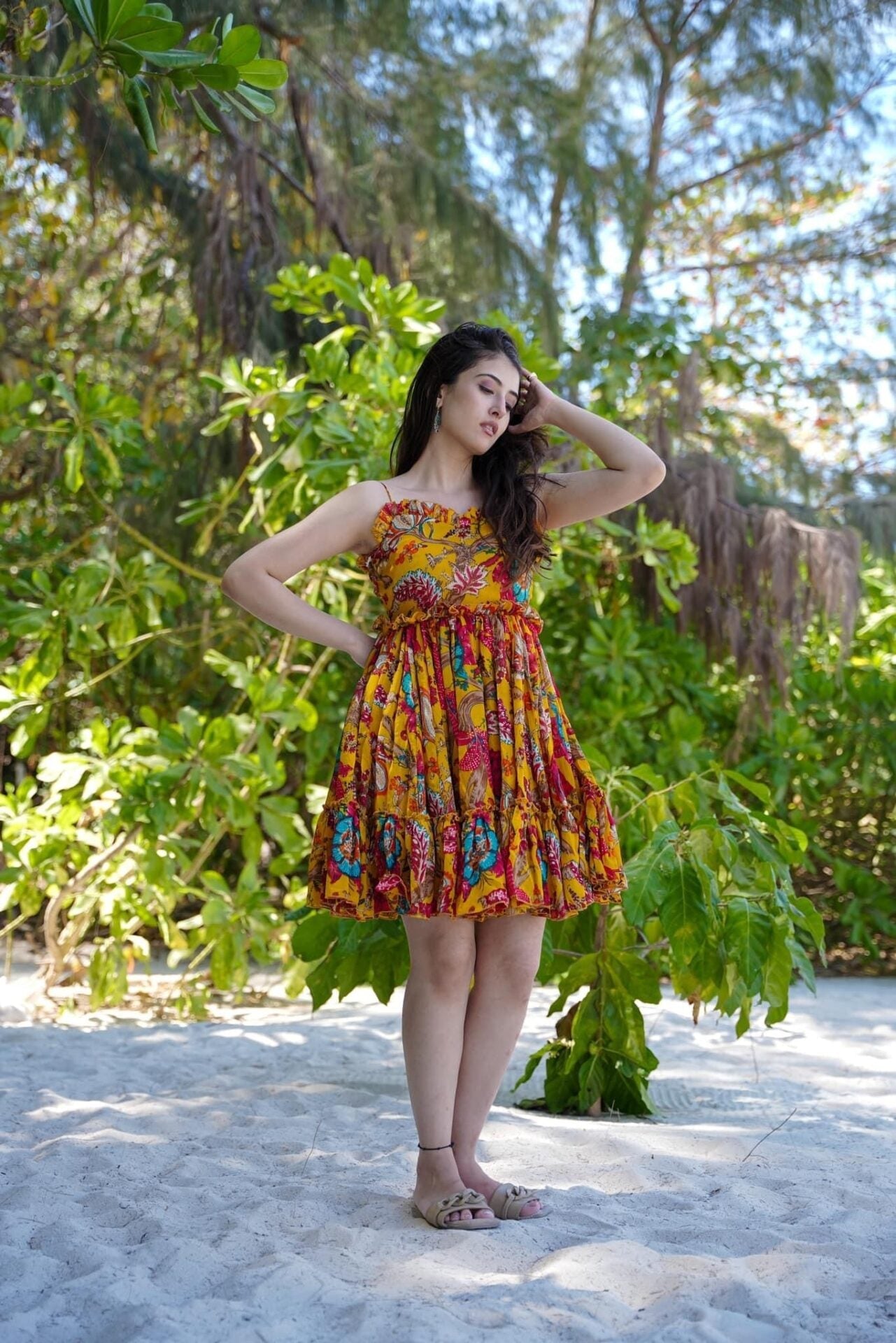 Idaho-o Canary Cascade Mini Dress