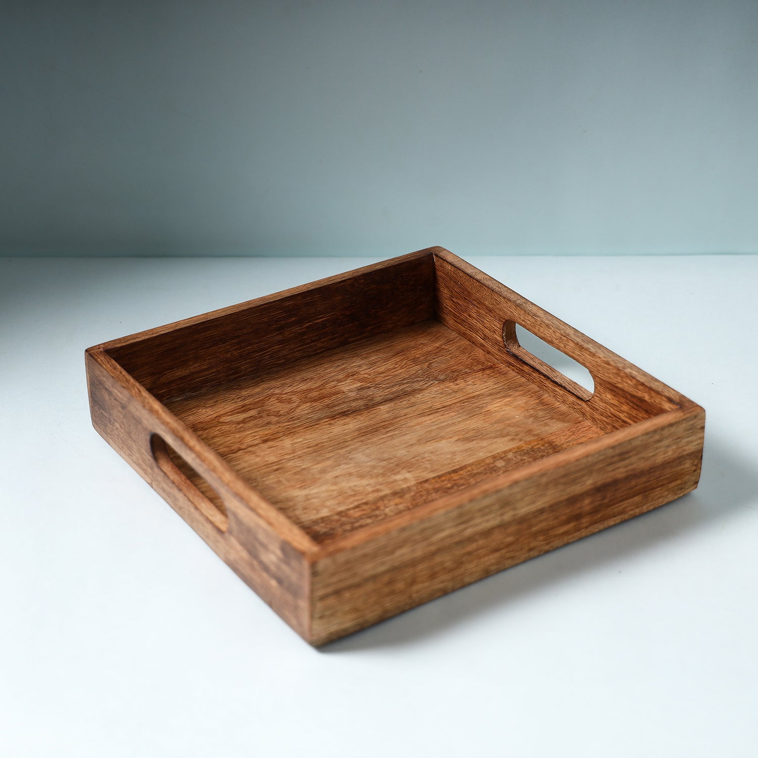 CHUTNEY CRAFT STUDIO Brown - Hand Carved Natural Neem Wooden Tray (10 x 10 in)