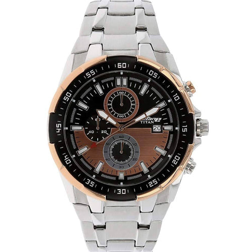 Titan Quartz Chronograph Black Dial Stainless Steel Strap Watch for Men 43mm NS90044KM04