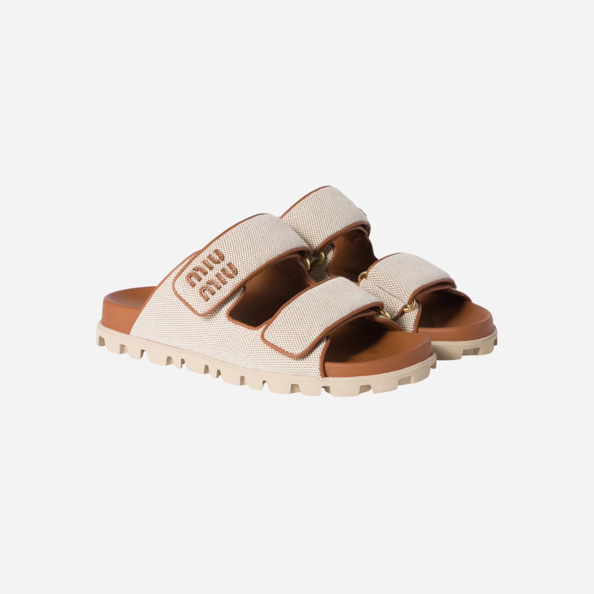 Miu Miu Canvas Slides Beige/Brandy - view 2