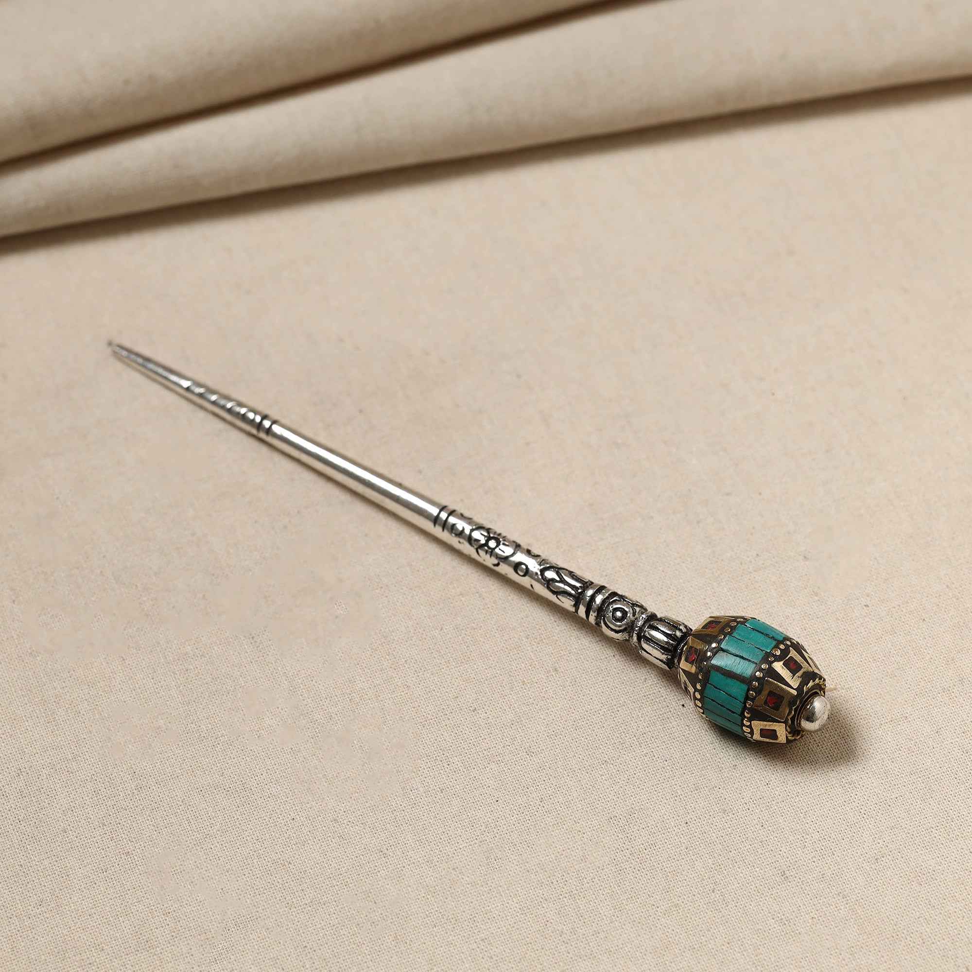 WHITE RIVER STORIES Antique Finish Oxidised German Silver Juda Stick - view 2