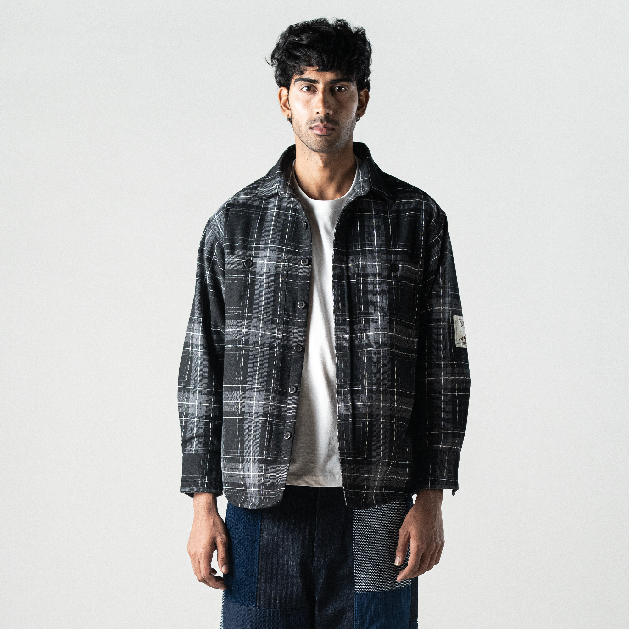 Superkicks | EMBROIDERED FLANNEL SHIRT { GREY/BLACK