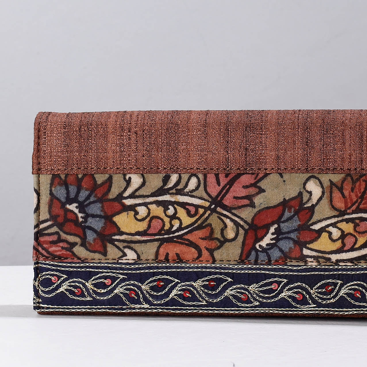 DWARAKA PLUS Brown - Handpainted Kalamkari Natural Dyed Ghicha Silk Clutch - view 2