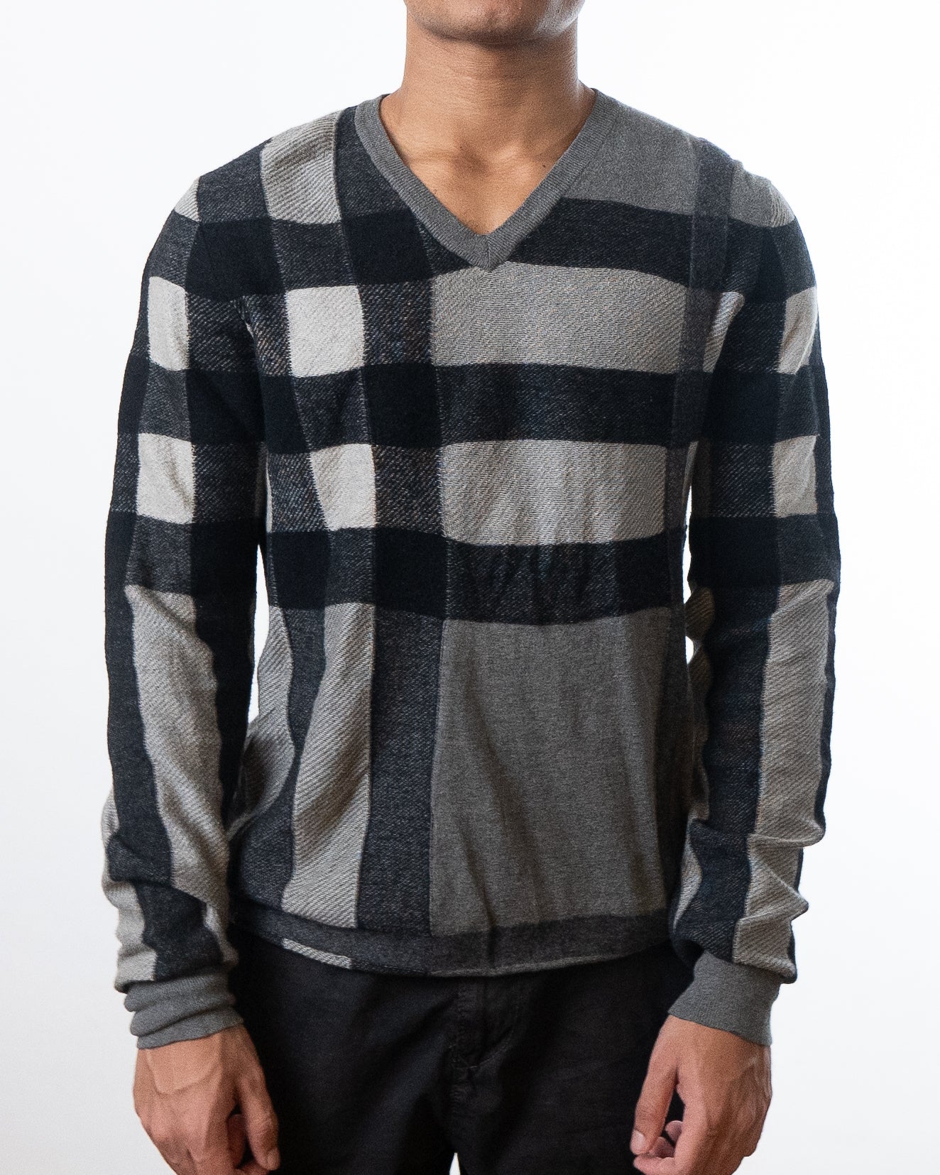 Burberry Check Wool Blend V-Neck Sweater