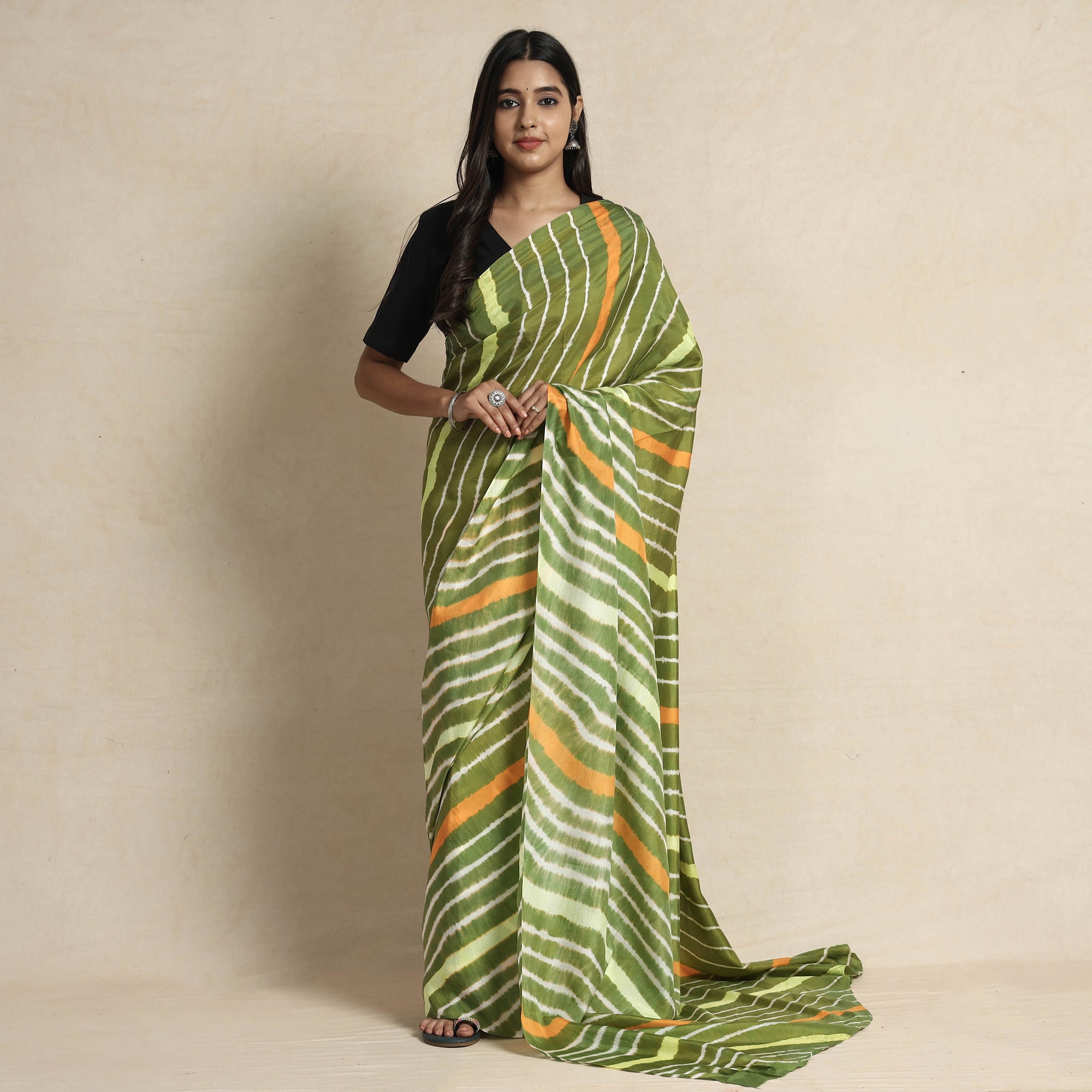 LEHARIYA BY BADSHAH MIYAN Green - Leheriya Tie-Dye Mulberry Silk Handloom Saree