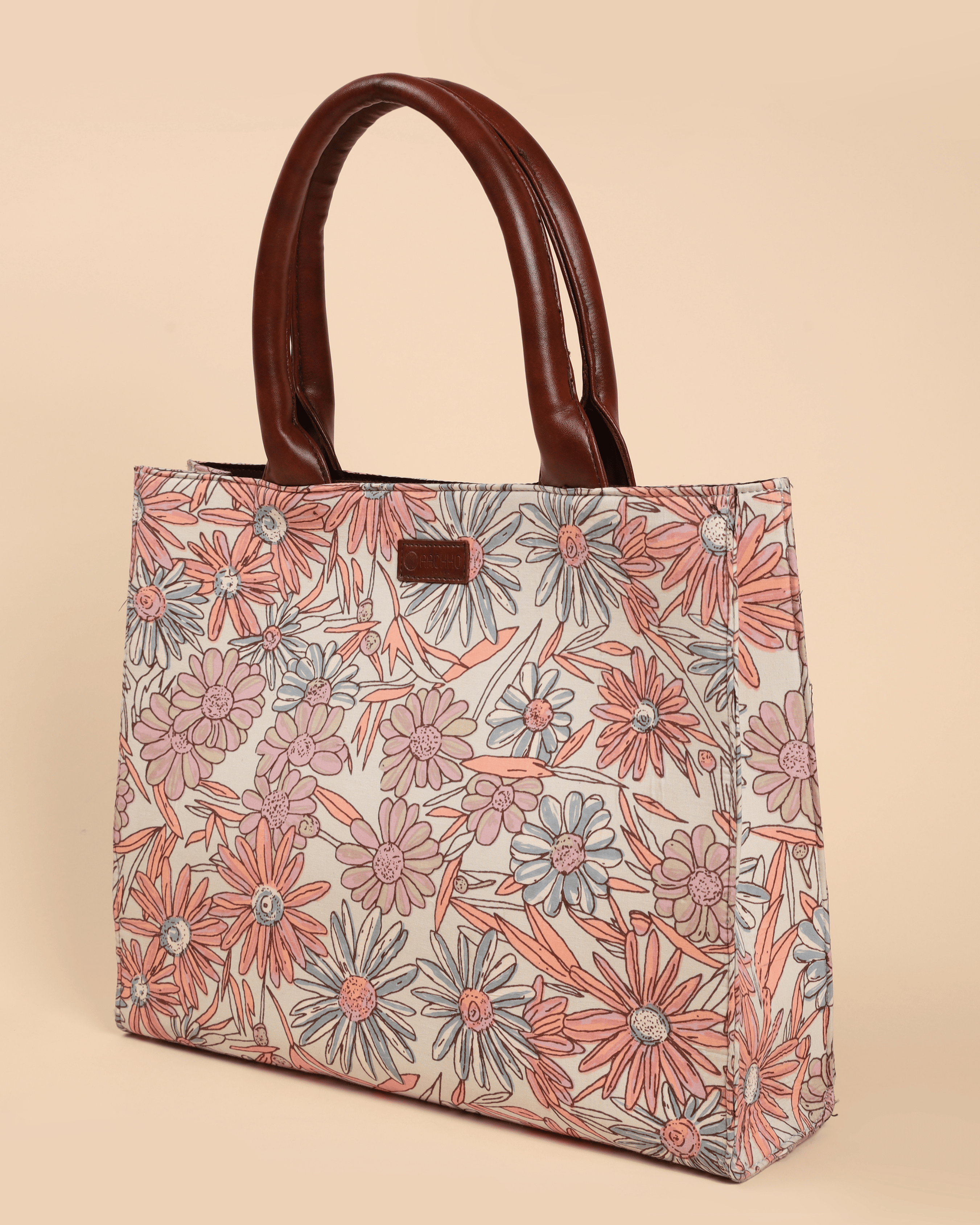 Aachho Marigold Magic Handblock Rectangle Tote Bag - view 2