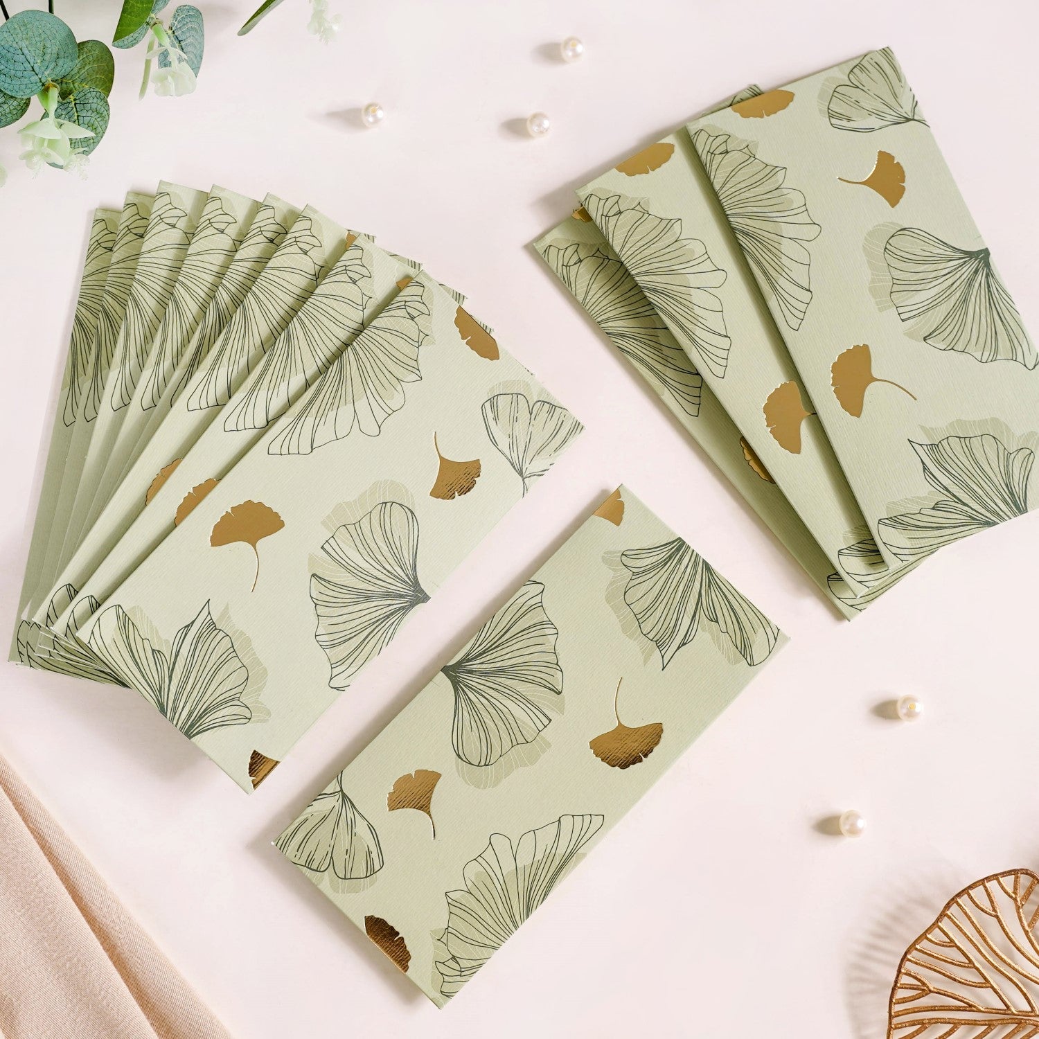Nestasia Oriental Glam Designer Set Of 12 Money Envelope Sage Green